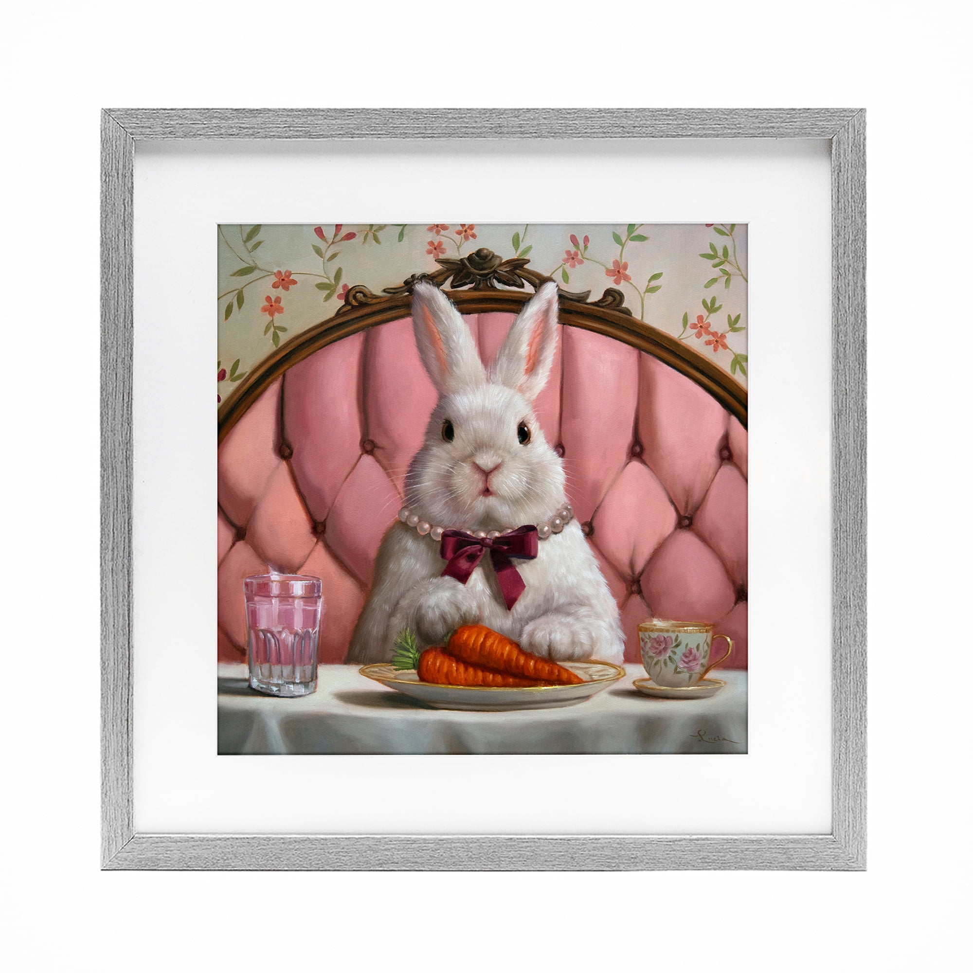 Stupell Industries Bun Appetit Rabbit Dining Gray Framed Print Under Glass, design by Lucia Heffernan