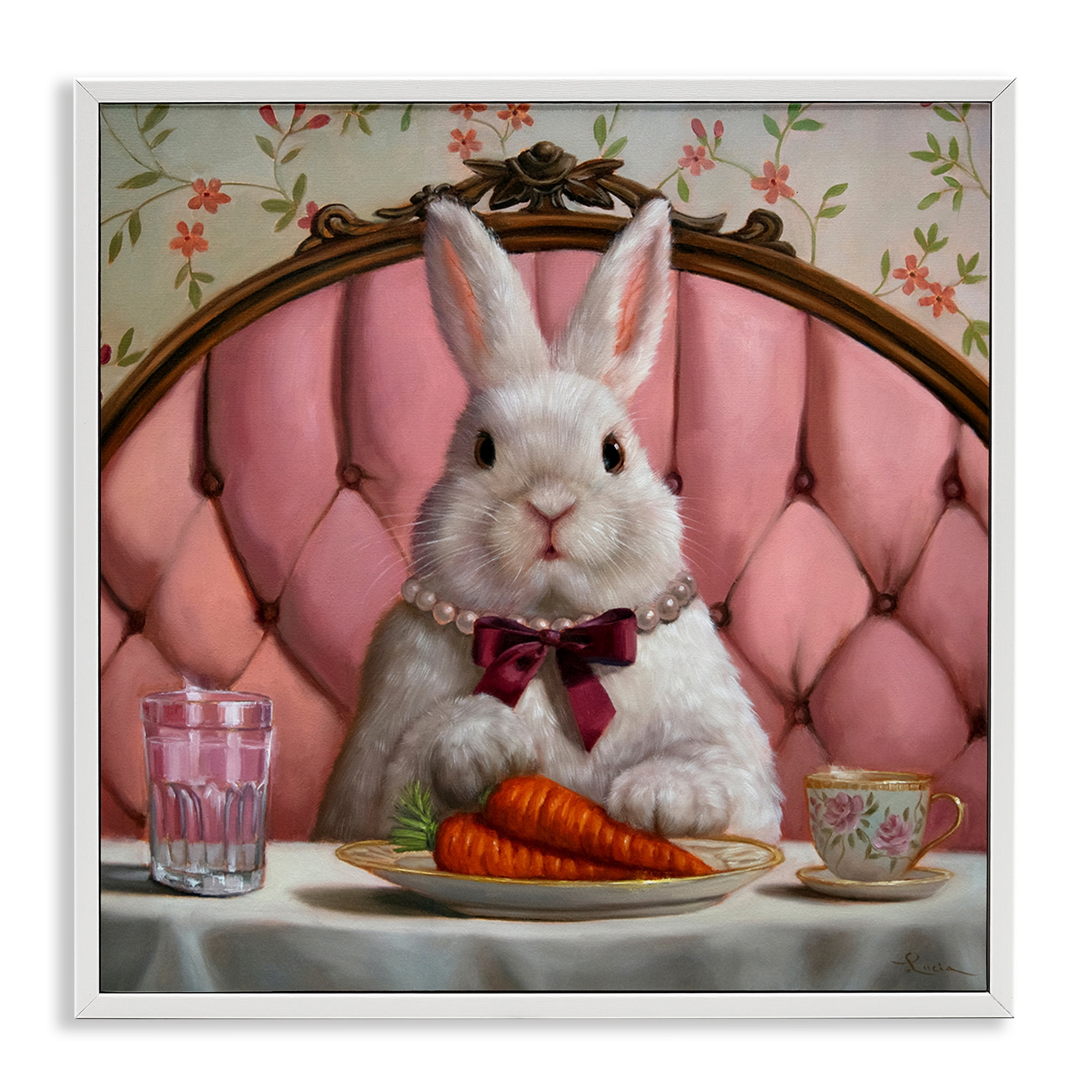 Stupell Industries Bun Appetit Rabbit Dining White Framed Giclee Art, design by Lucia Heffernan