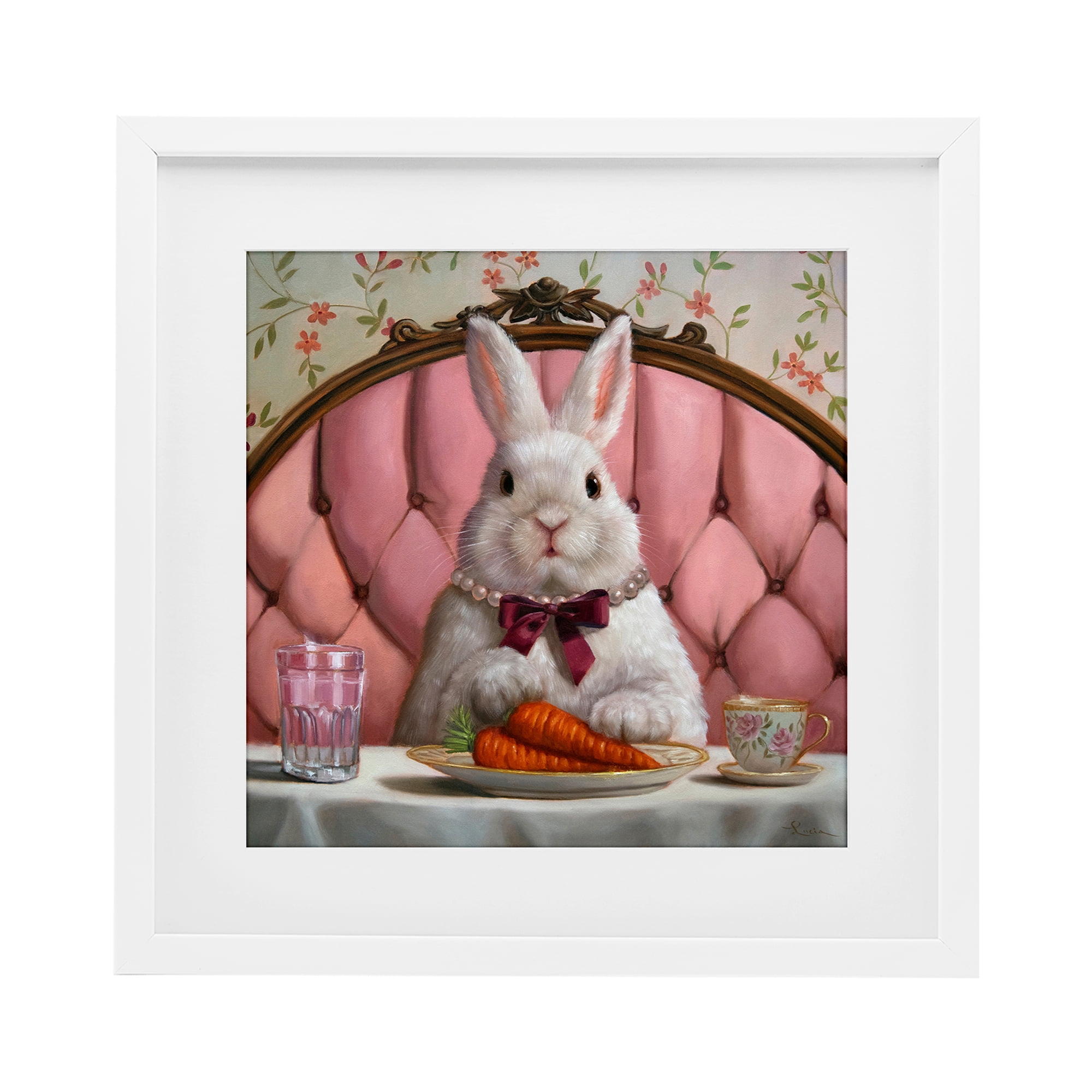 Stupell Industries Bun Appetit Rabbit Dining White Framed Print Under Glass, design by Lucia Heffernan