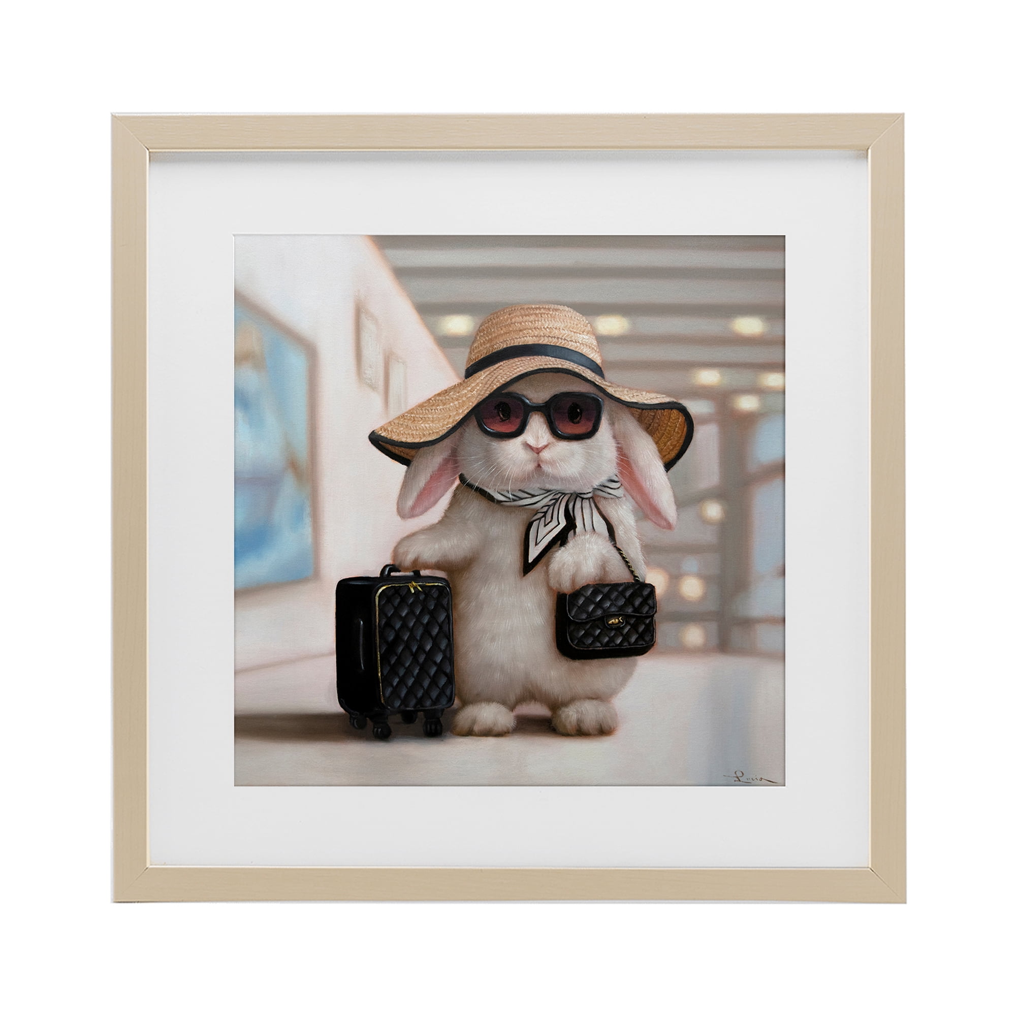 Stupell Industries Bun Voyage Traveling Rabbit Birch Framed Print Under Glass, design by Lucia Heffernan