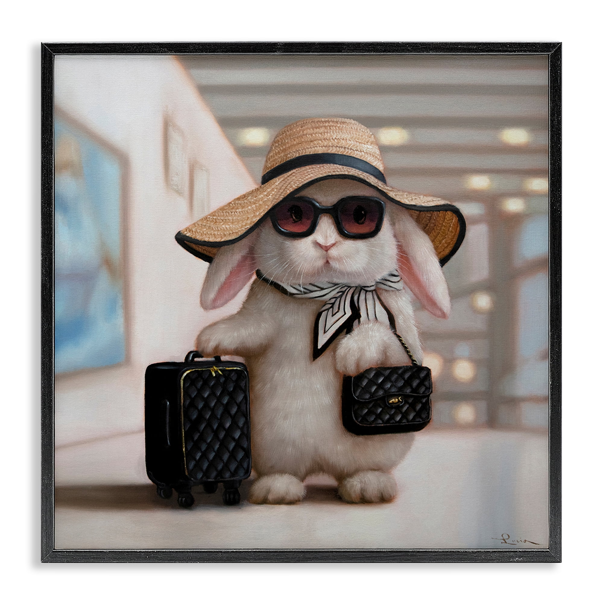 Stupell Industries Bun Voyage Traveling Rabbit Black Framed Giclee Art, design by Lucia Heffernan