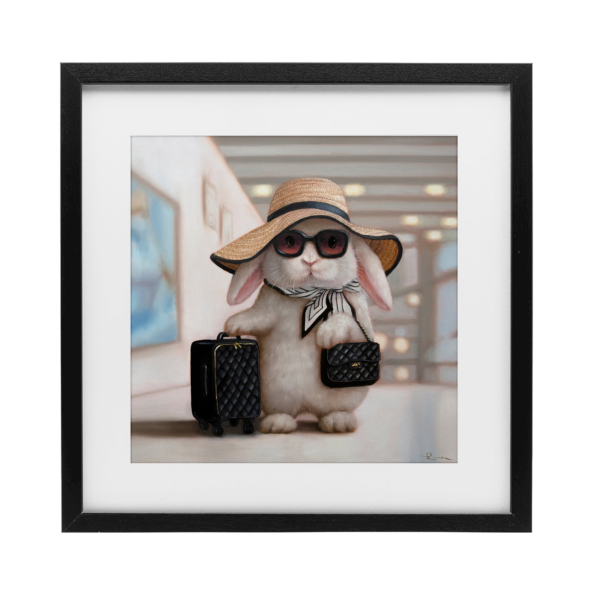 Stupell Industries Bun Voyage Traveling Rabbit Black Framed Print Under Glass, design by Lucia Heffernan