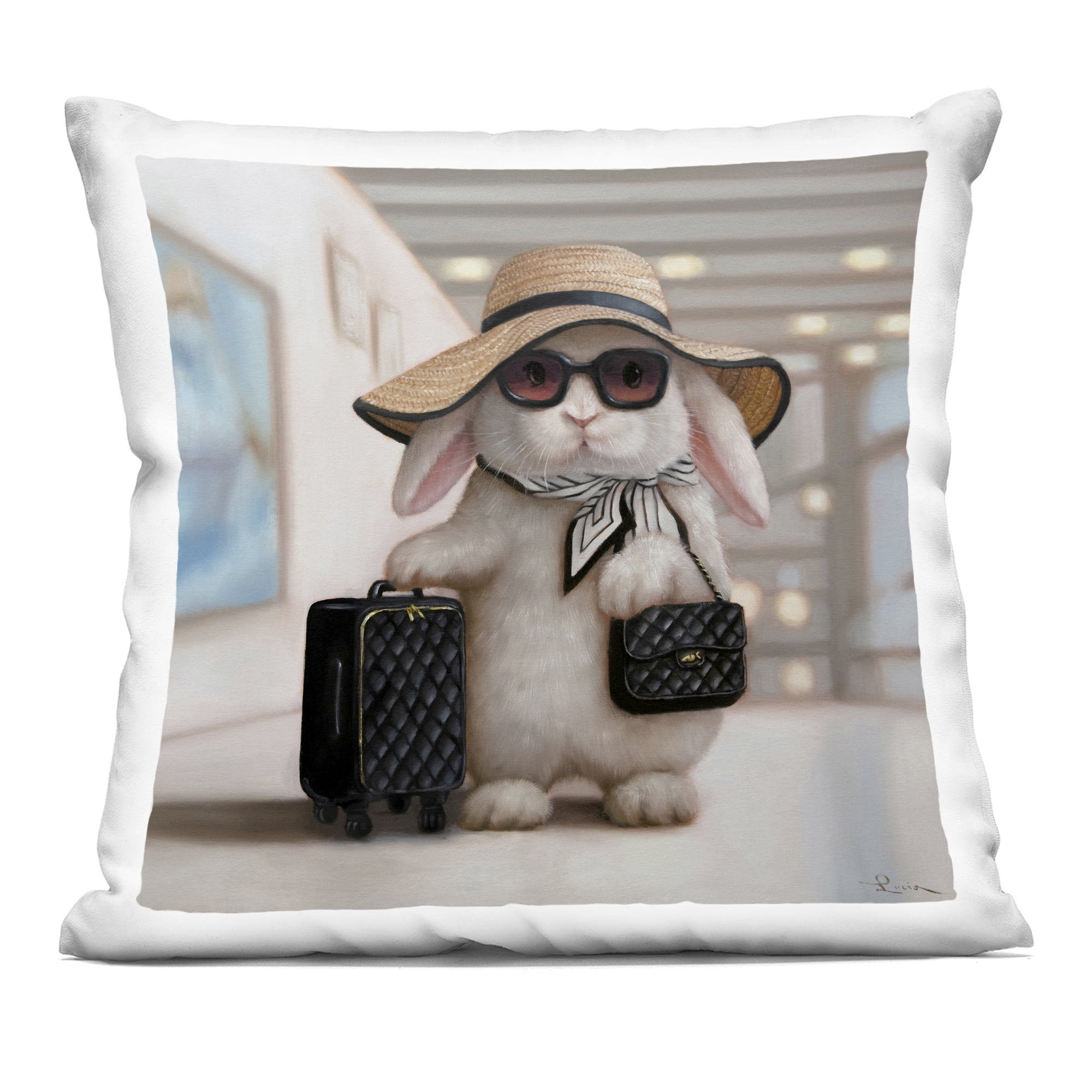 Stupell Industries Bun Voyage Traveling Rabbit Decorative Printed Throw Pillow, design by Lucia Heffernan, 18 x 7 x 18
