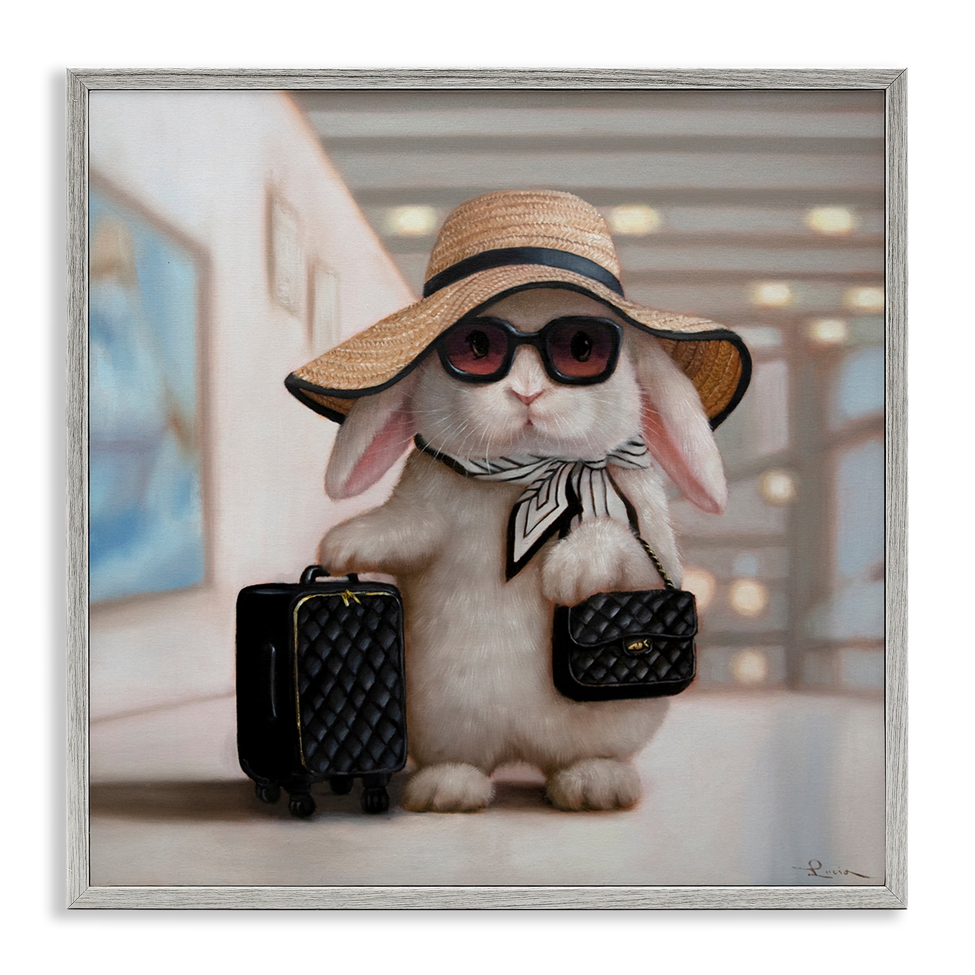 Stupell Industries Bun Voyage Traveling Rabbit Gray Framed Giclee Art, design by Lucia Heffernan