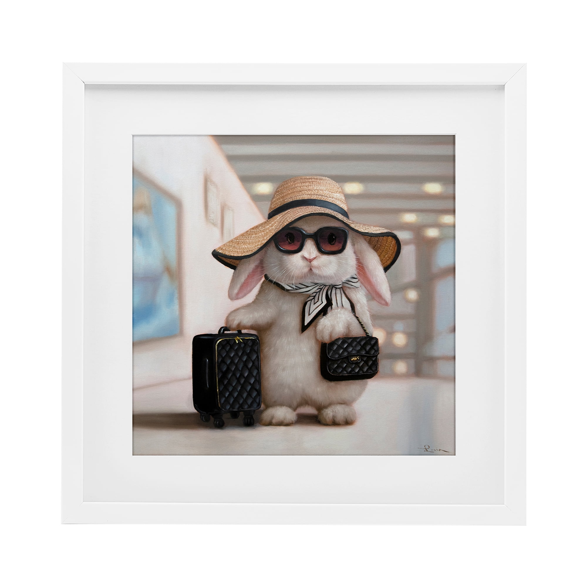 Stupell Industries Bun Voyage Traveling Rabbit White Framed Print Under Glass, design by Lucia Heffernan