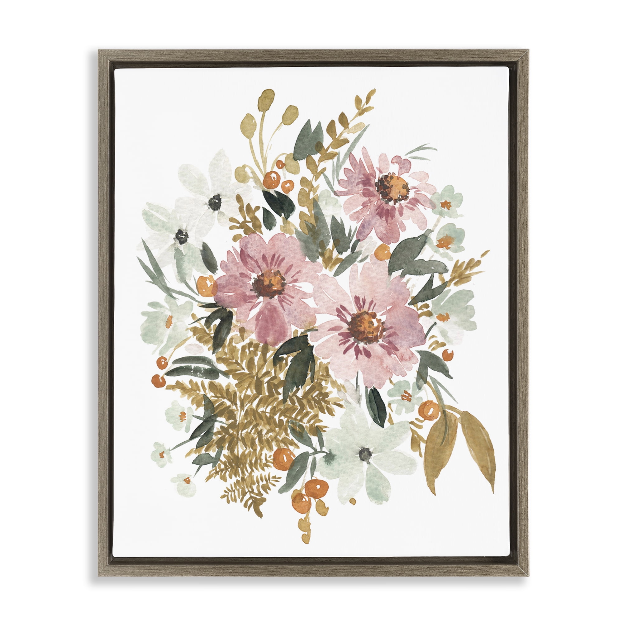 Stupell Industries Bundle Of Wildflowers Botanical & Floral Painting Brown Floater Framed Art Print Wall Art, 17 x 21