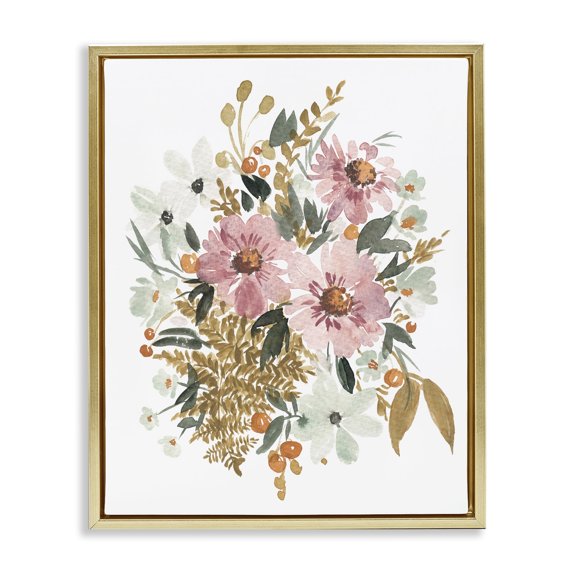 Stupell Industries Bundle Of Wildflowers Botanical & Floral Painting Gold Floater Framed Art Print Wall Art, 25 x 31