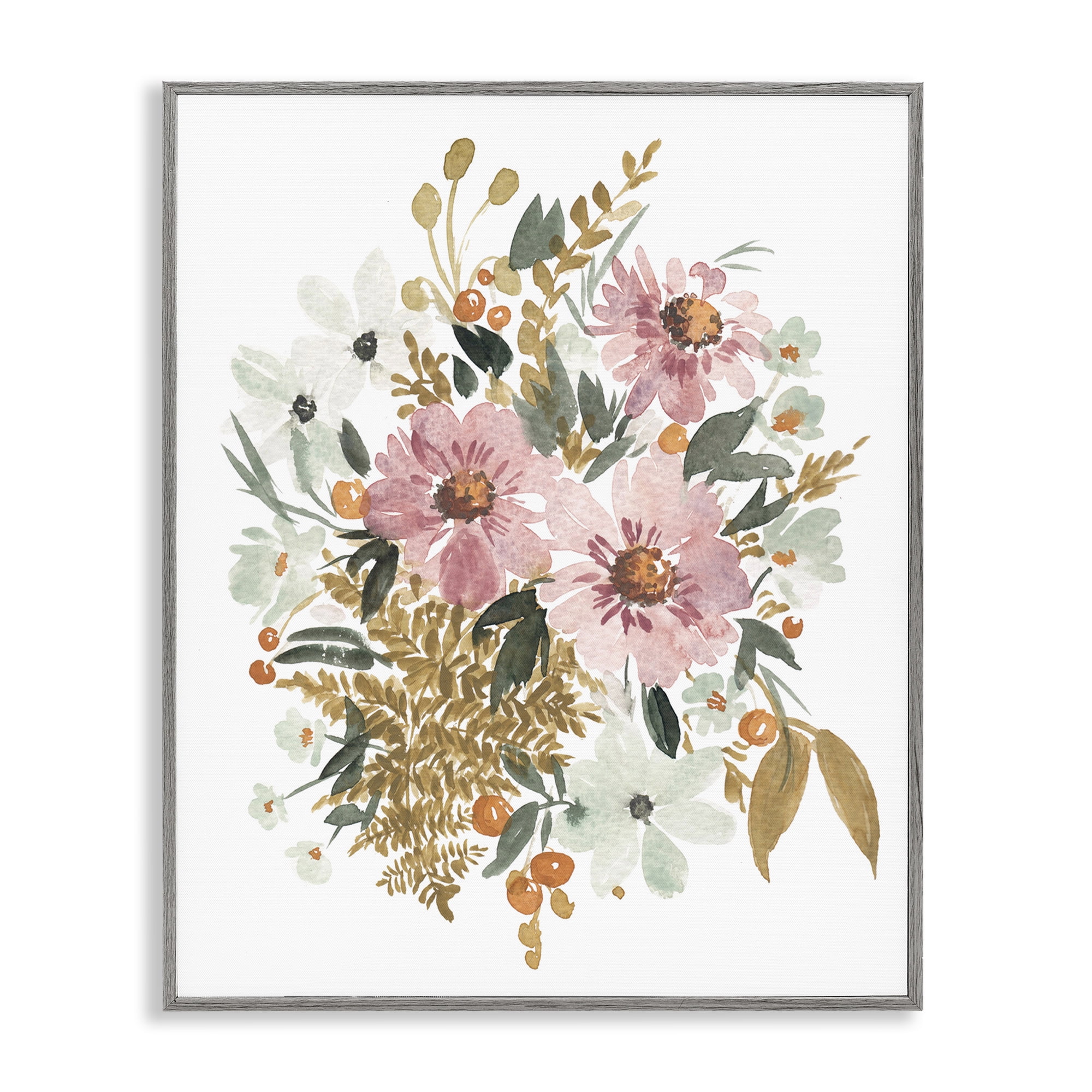 Stupell Industries Bundle Of Wildflowers Botanical & Floral Painting Gray Framed Art Print Wall Art, 16 x 20
