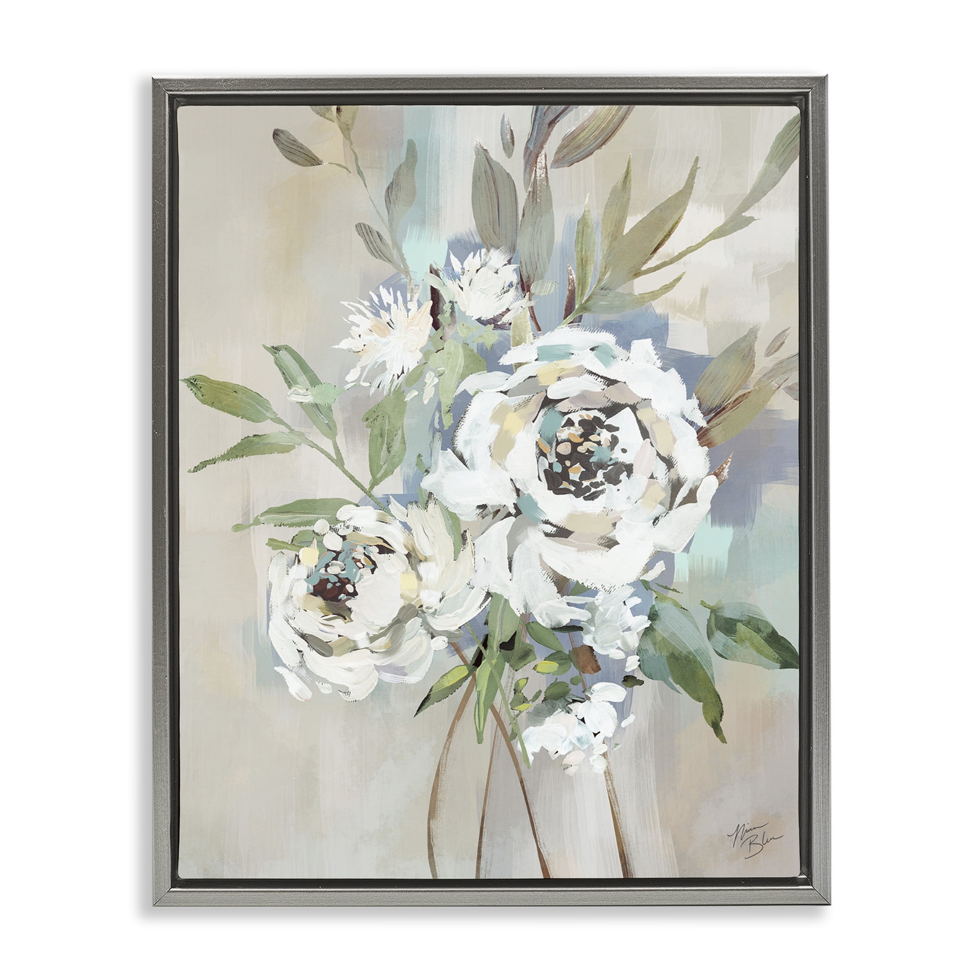 Stupell Industries Bundle of Antique Roses Plants & Flowers Painting Gray Floater Framed Canvas Art Print Wall Art, 25 x 31