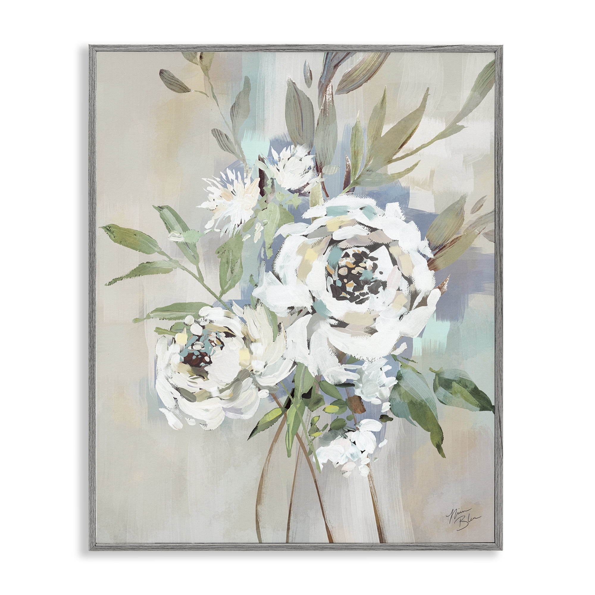 Stupell Industries Bundle of Antique Roses Plants & Flowers Painting Gray Framed Art Print Wall Art, 16 x 20