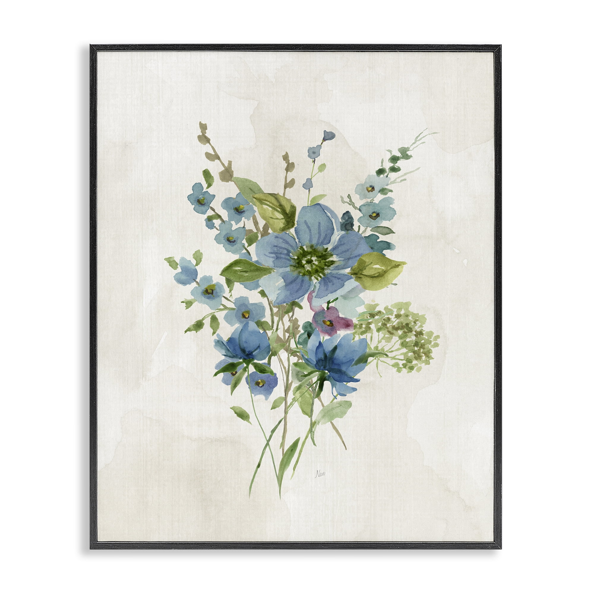 Stupell Industries Bundle of Blue Herbs Plants & Flowers Painting Black Framed Art Print Wall Art, 16 x 20