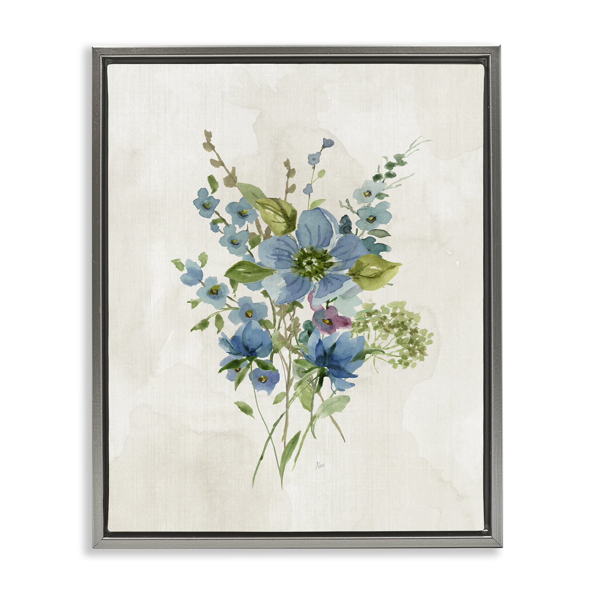 Stupell Industries Bundle of Blue Herbs Plants & Flowers Painting Gray Floater Framed Canvas Art Print Wall Art, 25 x 31
