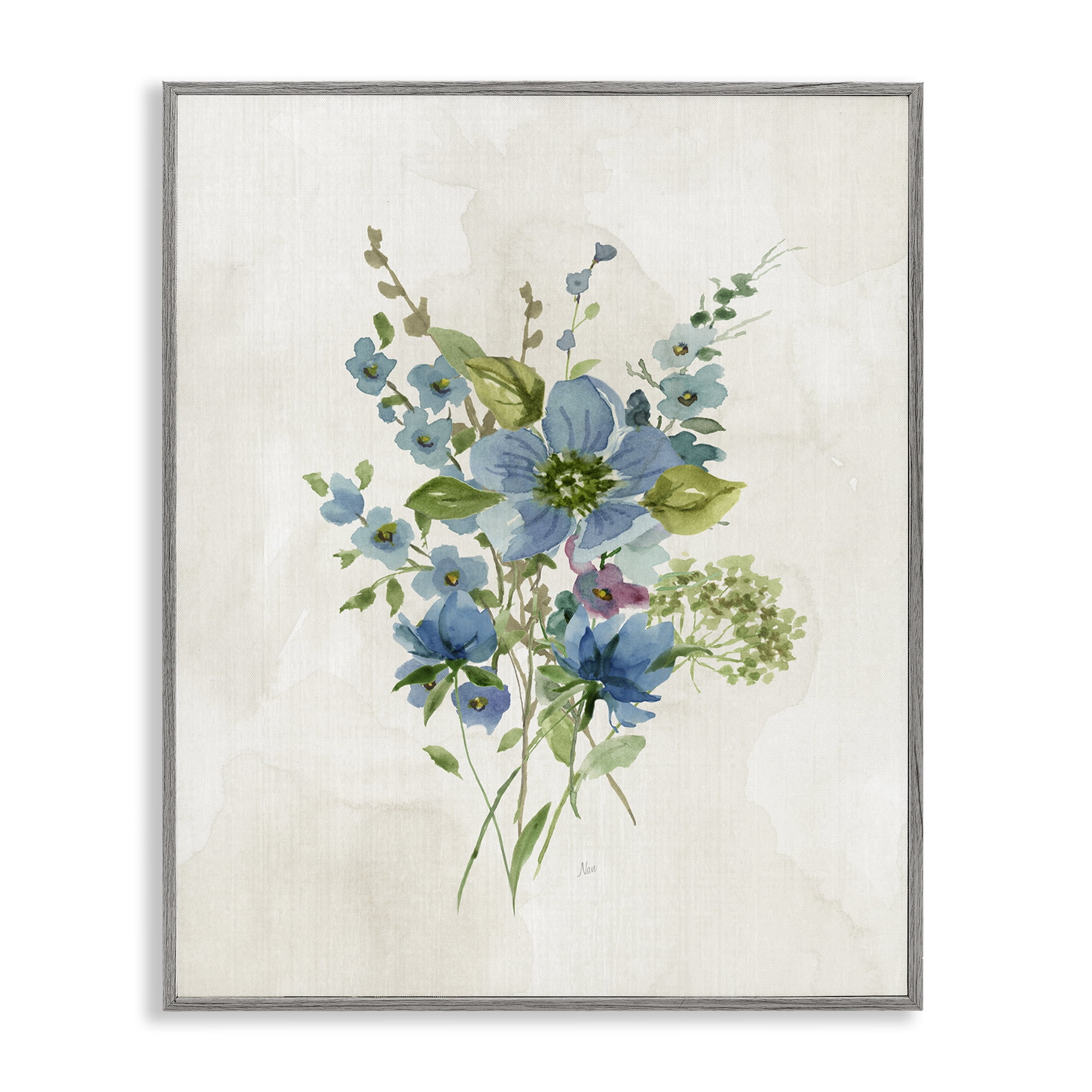 Stupell Industries Bundle of Blue Herbs Plants & Flowers Painting Gray Framed Art Print Wall Art, 16 x 20