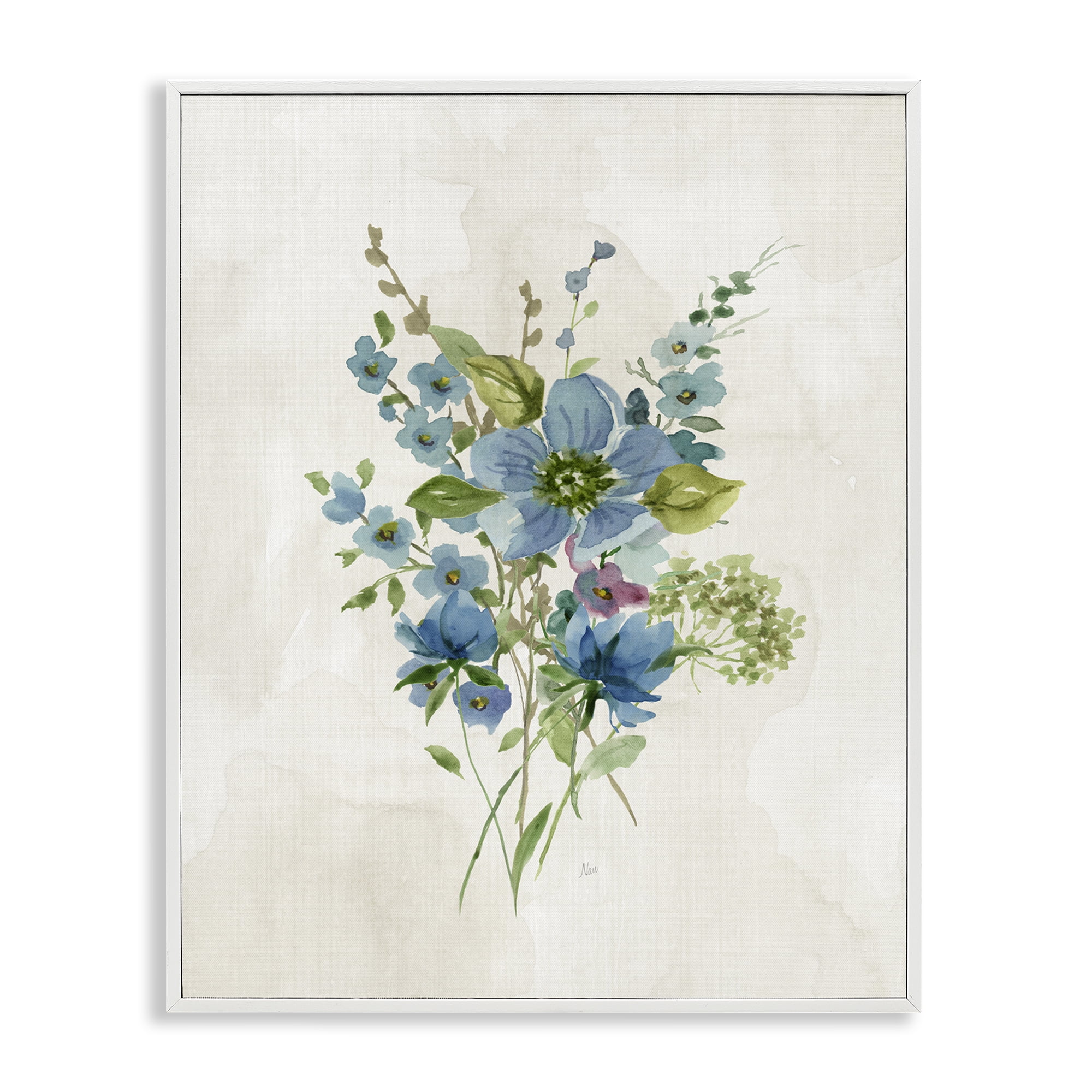Stupell Industries Bundle of Blue Herbs Plants & Flowers Painting White Framed Art Print Wall Art, 16 x 20