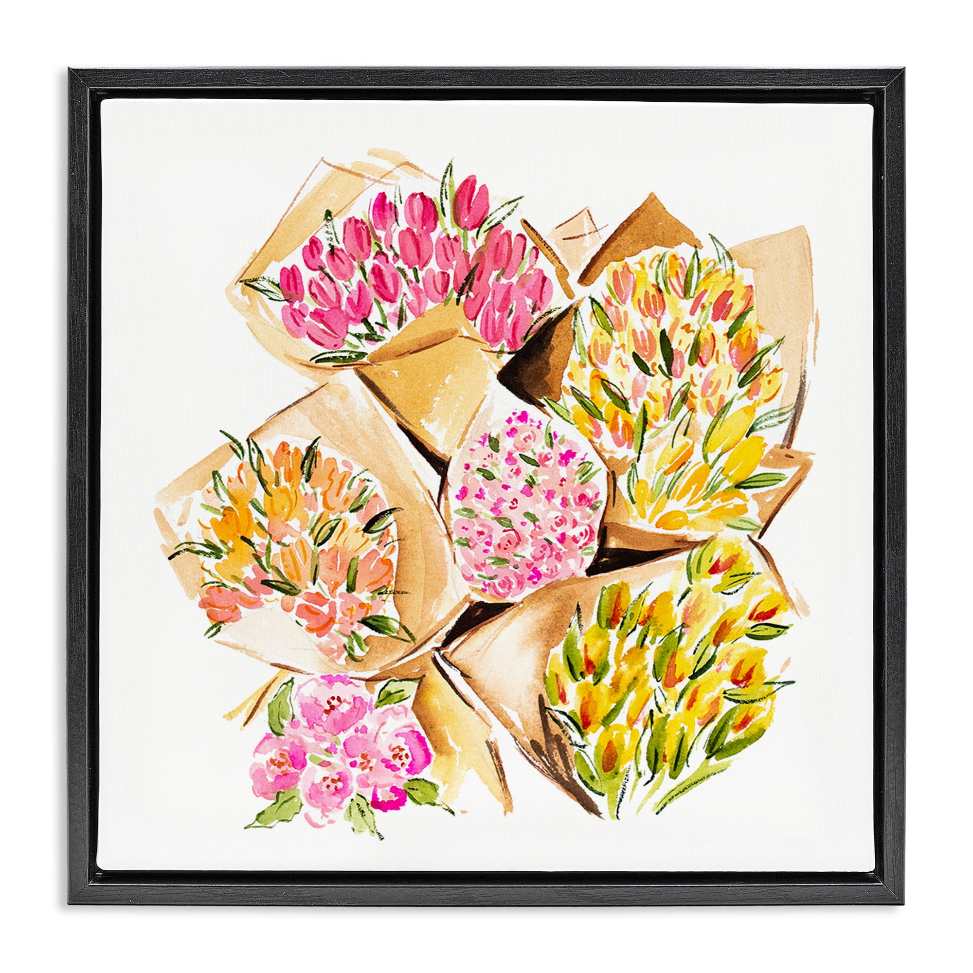 Stupell Industries Bundle of Bouquets Botanical & Floral Painting Black Floater Framed Art Print Wall Art, 25 x 25