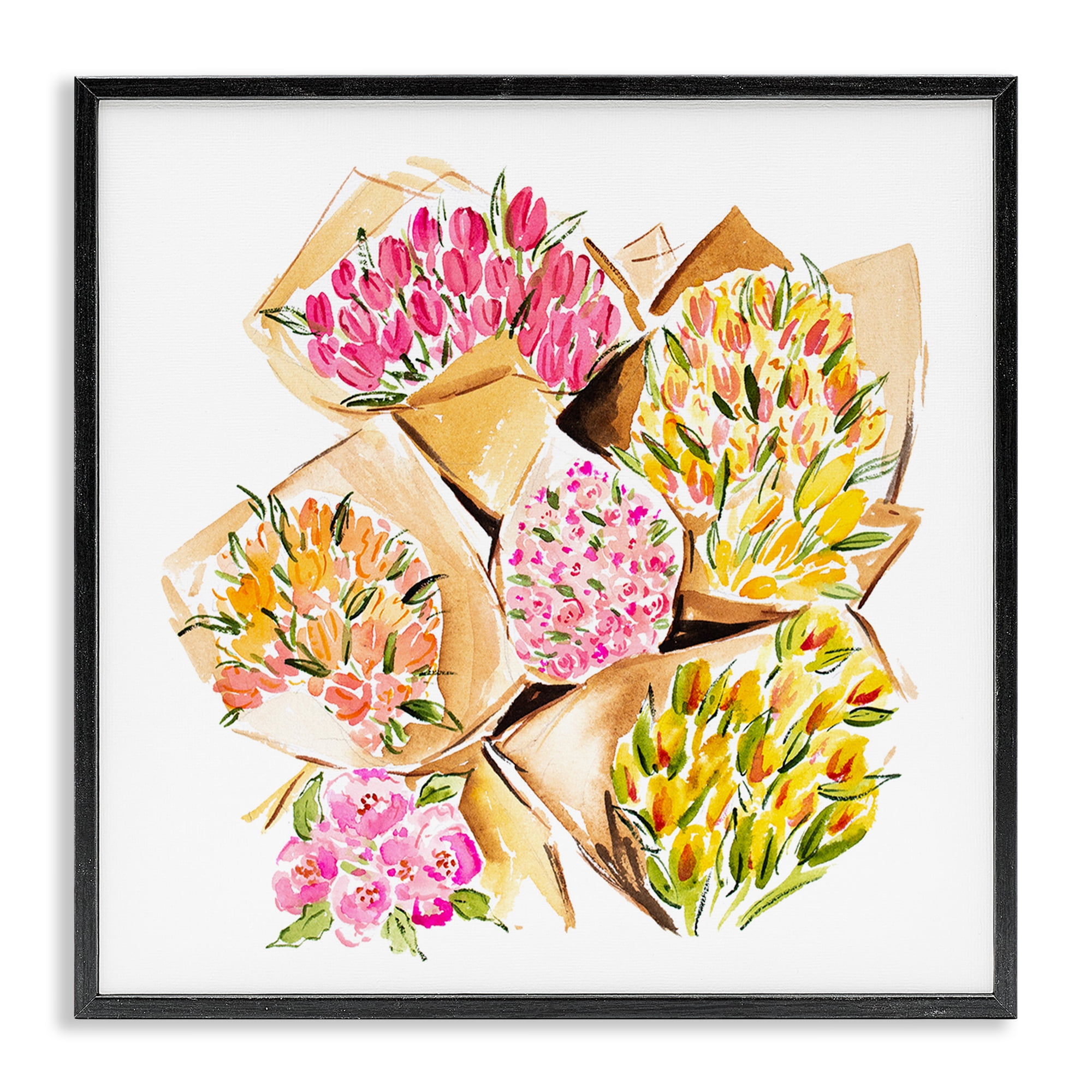 Stupell Industries Bundle of Bouquets Botanical & Floral Painting Black Framed Art Print Wall Art, 24 x 24