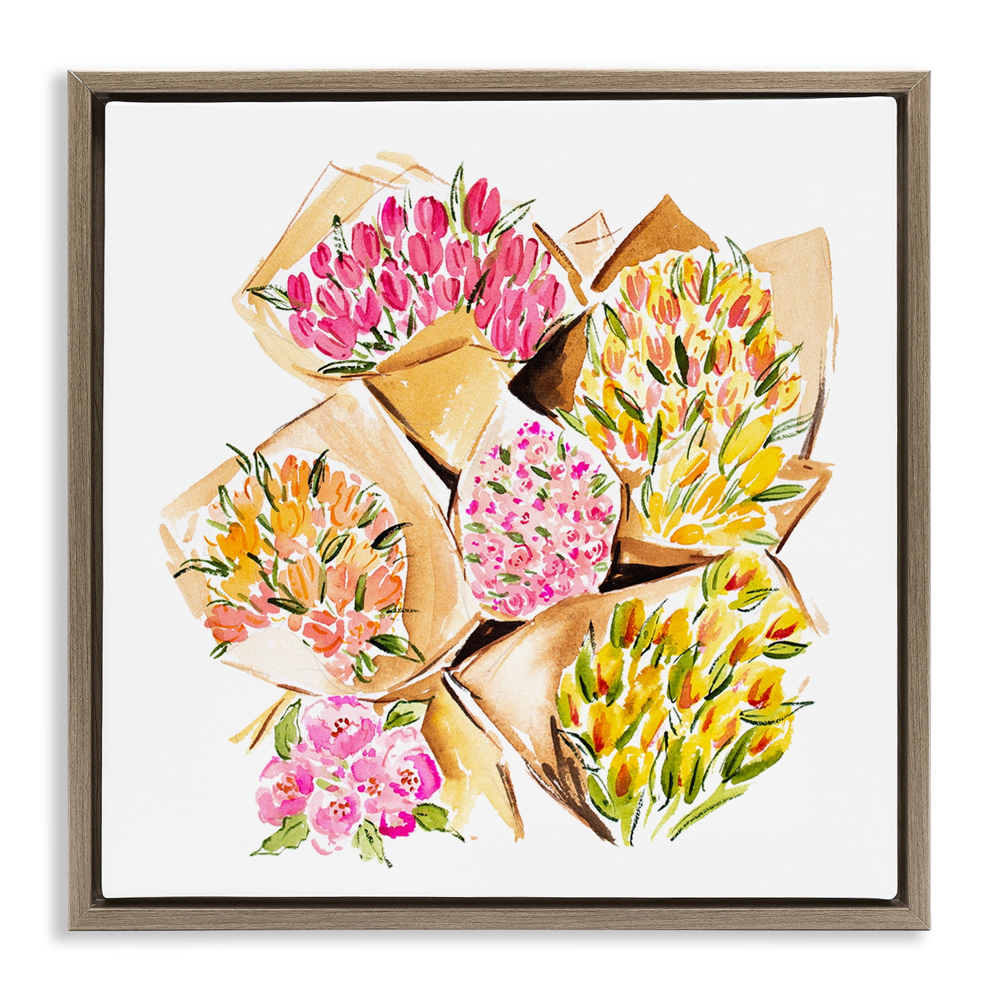Stupell Industries Bundle of Bouquets Botanical & Floral Painting Brown Floater Framed Art Print Wall Art, 25 x 25