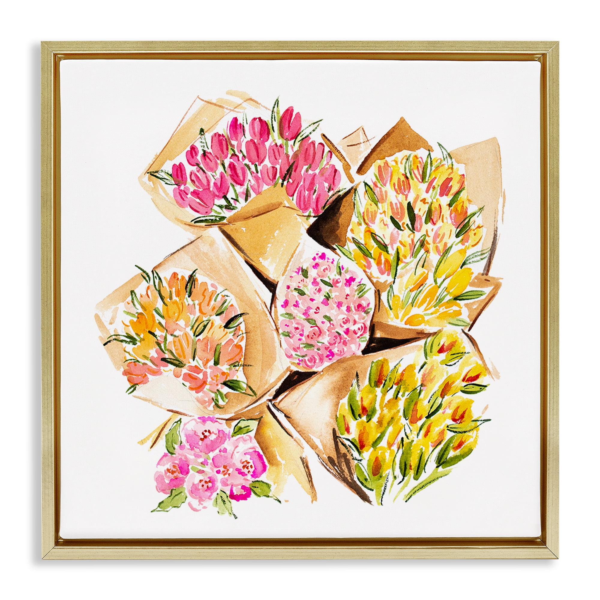 Stupell Industries Bundle of Bouquets Botanical & Floral Painting Gold Floater Framed Art Print Wall Art, 25 x 25