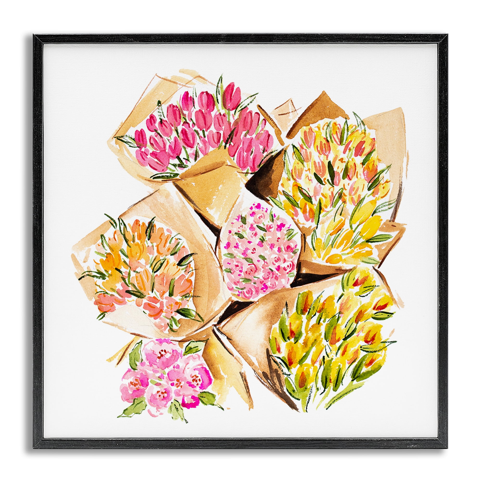 Stupell Industries Bundle of Bouquets Botanical & Floral Painting Gray Framed Art Print Wall Art, 17 x 17