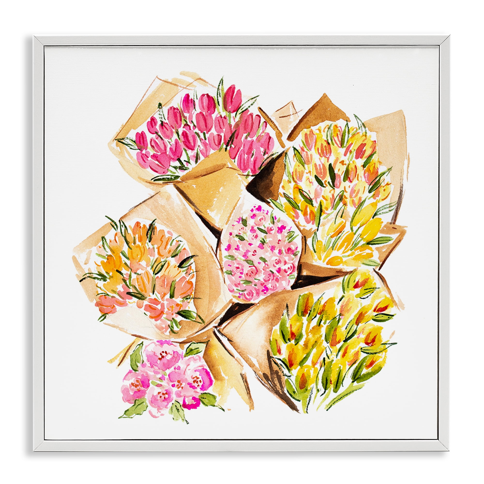 Stupell Industries Bundle of Bouquets Botanical & Floral Painting White Framed Art Print Wall Art, 12 x 12