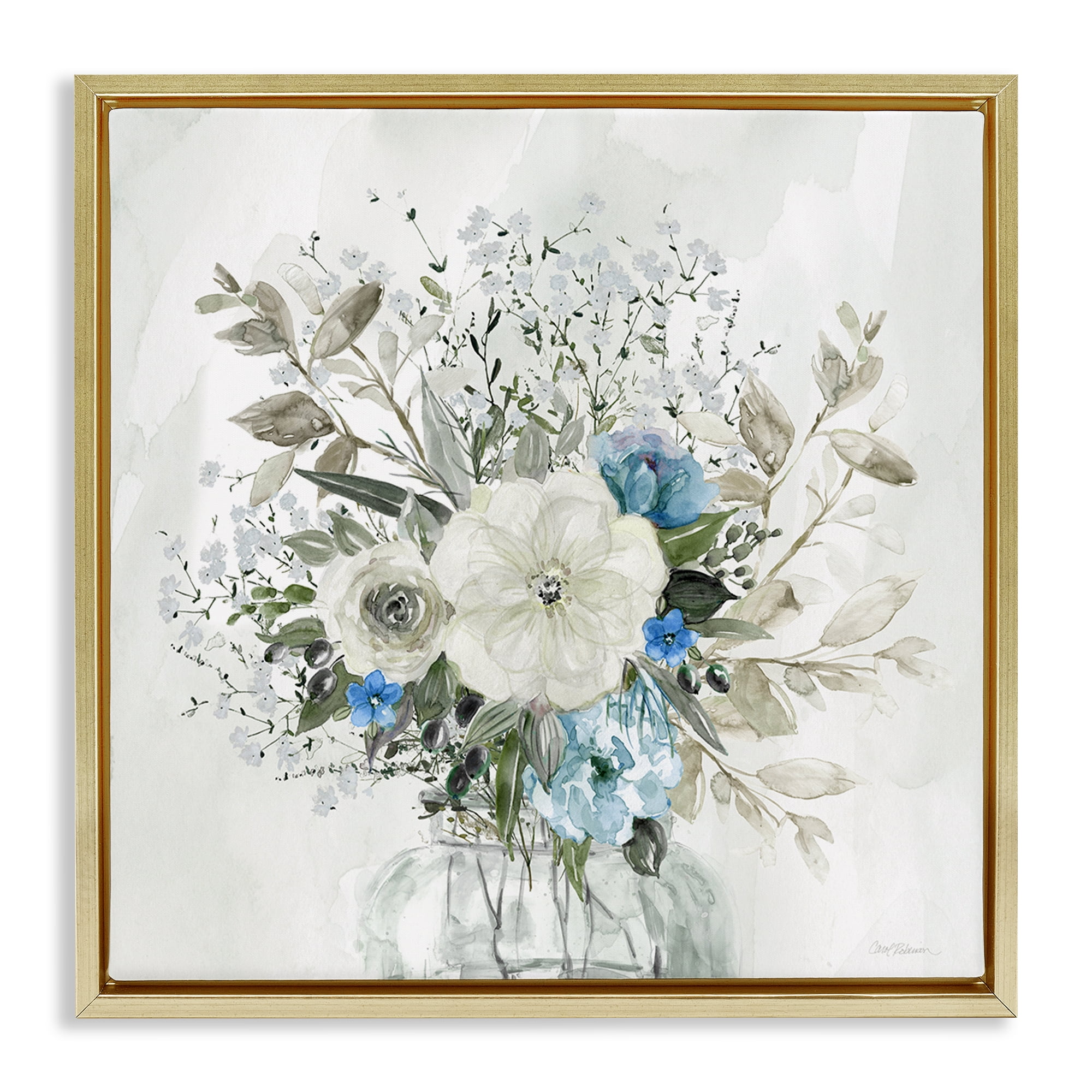 Stupell Industries Bundle of Country Florals Plants & Flowers Painting Gold Floater Framed Canvas Art Print Wall Art, 18 x 18