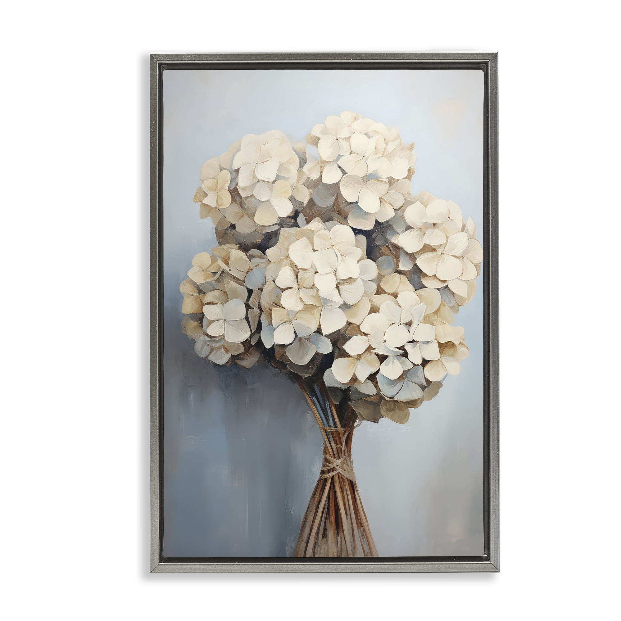 Stupell Industries Bundle of Hydrangea Plants & Flowers Painting Gray Floater Framed Canvas Art Print Wall Art, 17 x 25