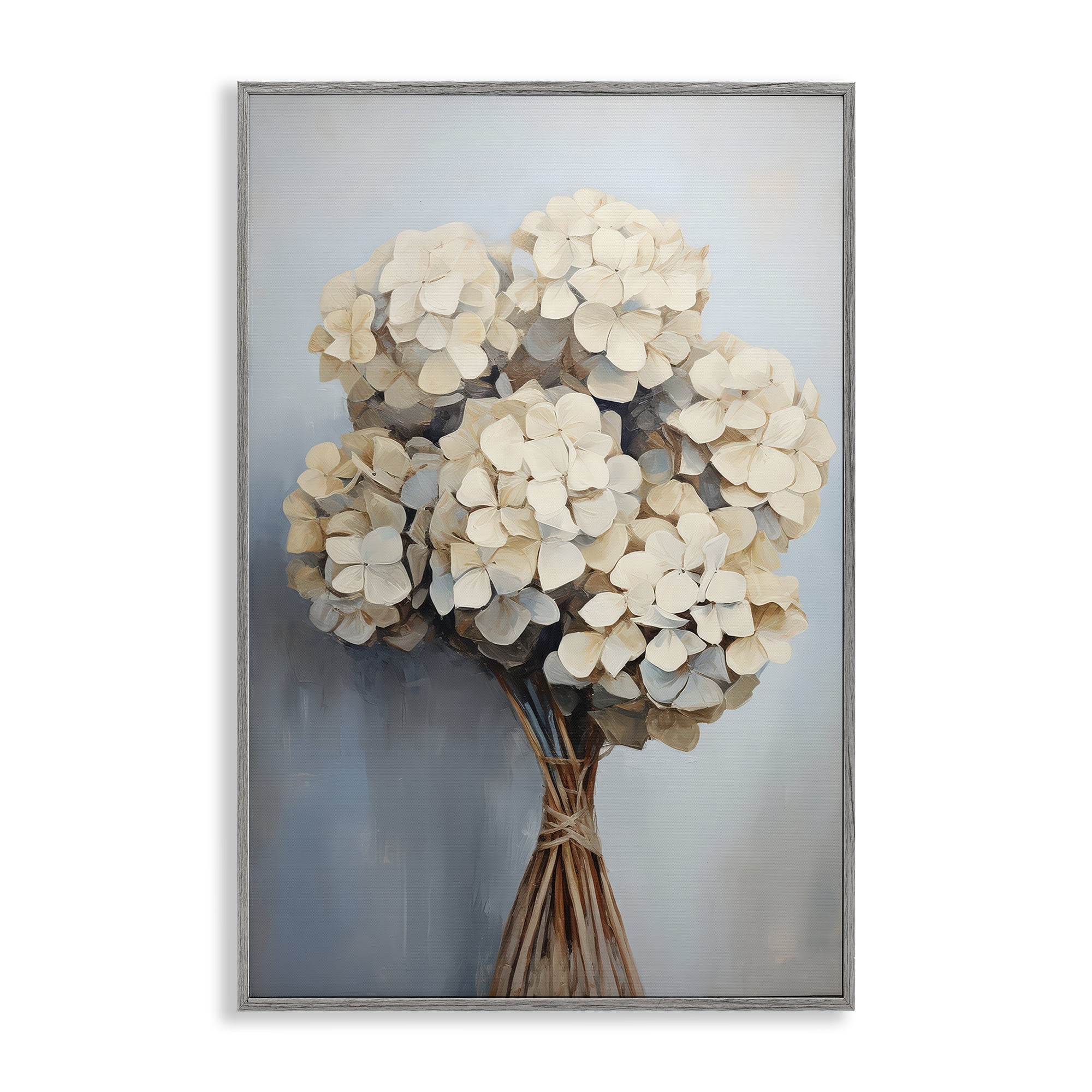 Stupell Industries Bundle of Hydrangea Plants & Flowers Painting Gray Framed Art Print Wall Art, 16 x 24