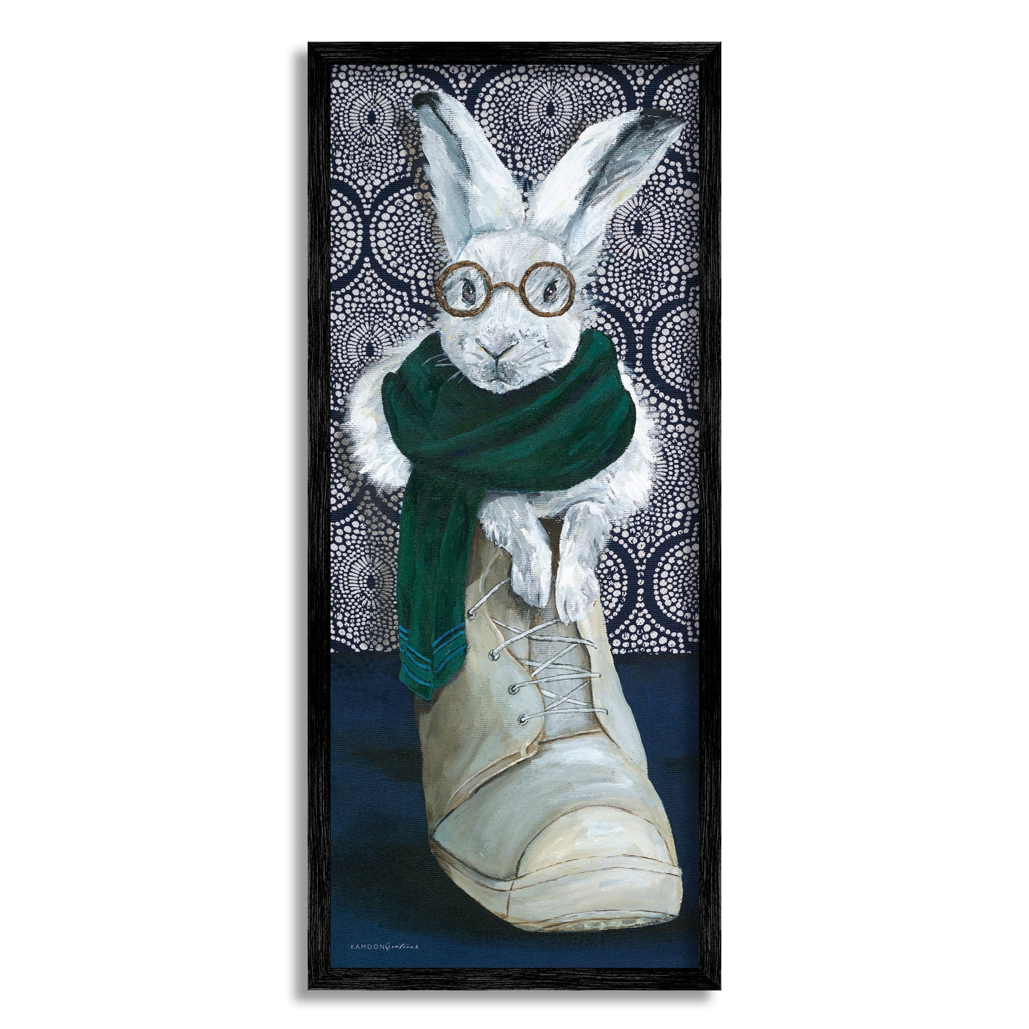 Stupell Industries Bundled White Rabbit Glasses Inside Winter Boot Painting Black Framed Art Print Wall Art, Design by Kamdon Kreations