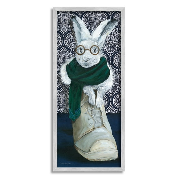 Stupell Industries Bundled White Rabbit Glasses Inside Winter Boot Painting Gray Framed Art Print Wall Art, Design by Kamdon Kreations