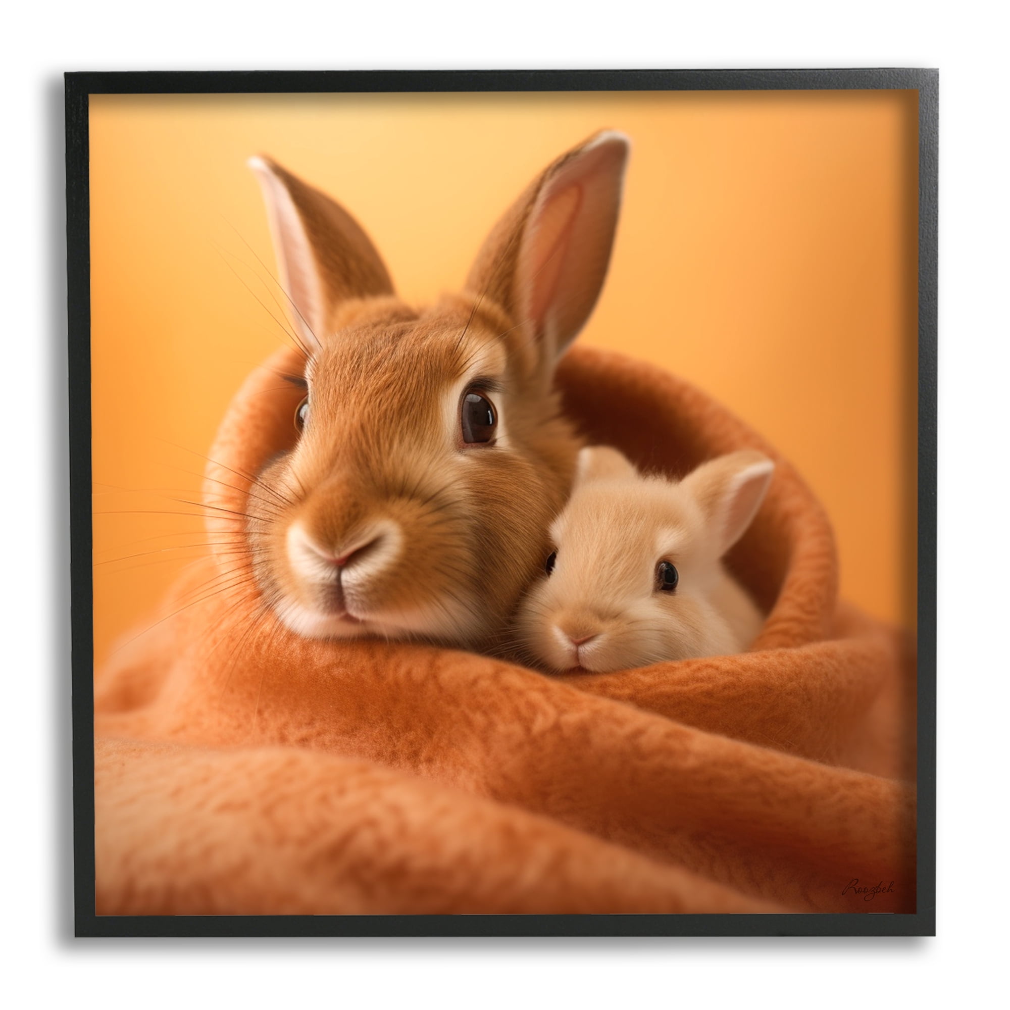 Stupell Industries Bunnies Cuddling in Blanket Animals & Insects Painting Black Framed Art Print Wall Art, 12 x 12