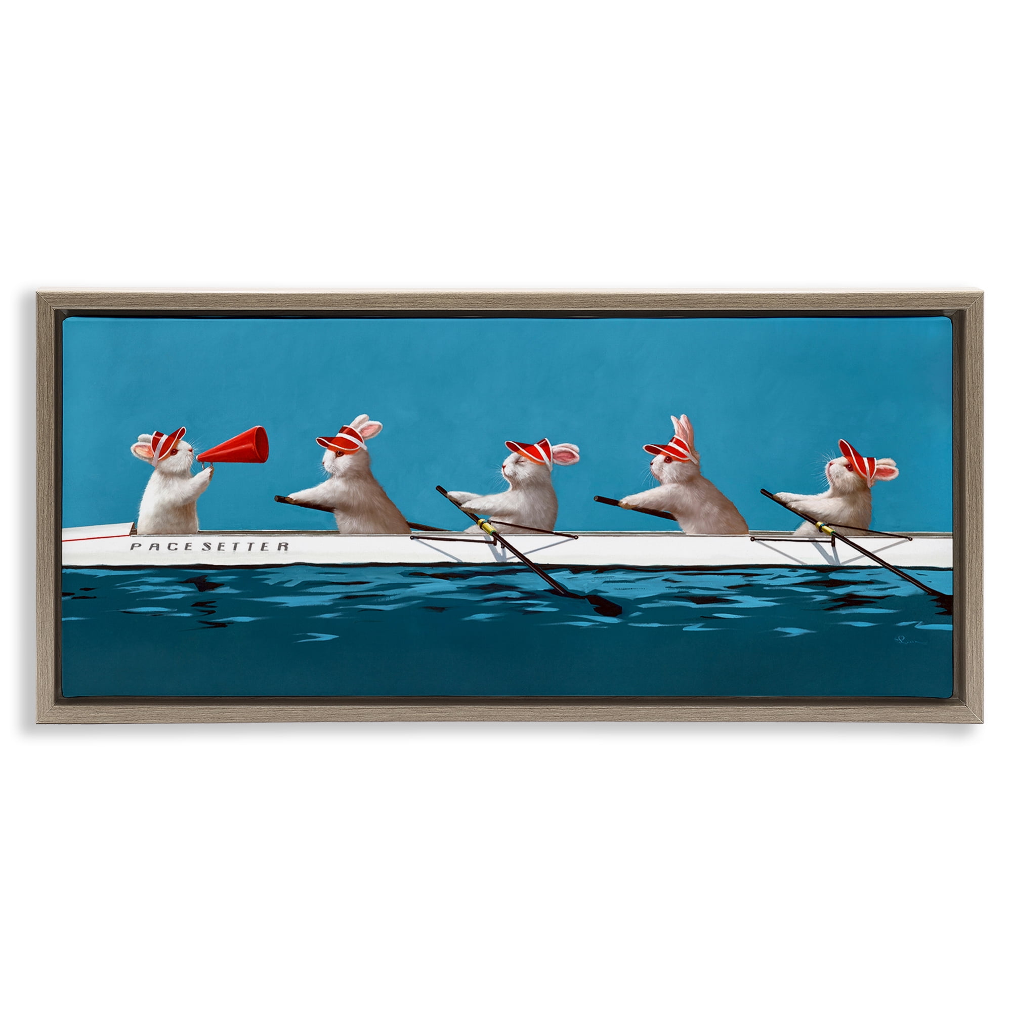 Stupell Industries Bunnies In The Boat Brown Framed Floater Canvas Wall Art, design by Lucia Heffernan