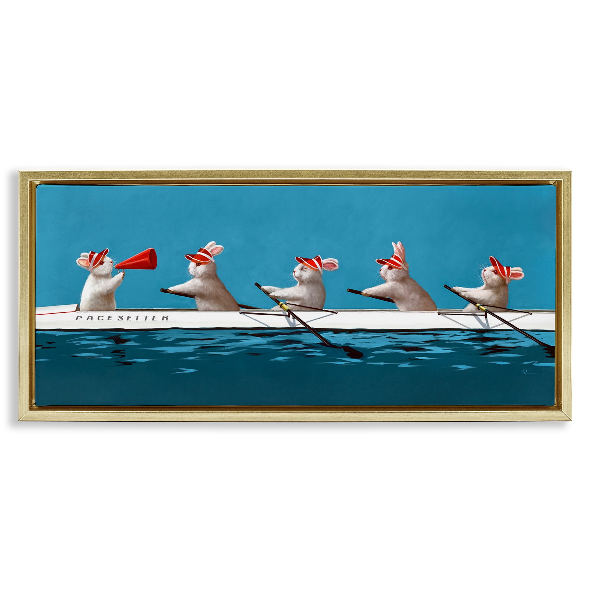 Stupell Industries Bunnies In The Boat Gold Framed Floater Canvas Wall Art, design by Lucia Heffernan