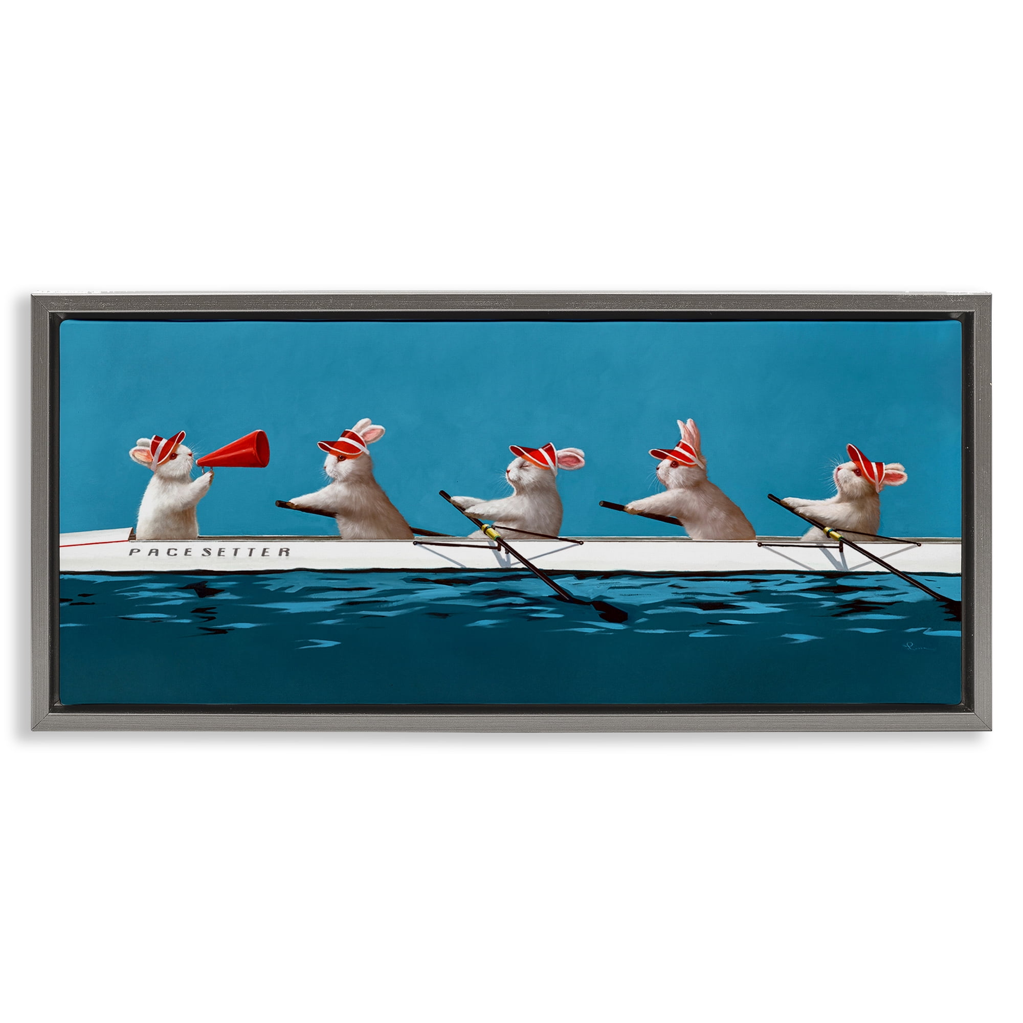 Stupell Industries Bunnies In The Boat Gray Framed Floater Canvas Wall Art, design by Lucia Heffernan