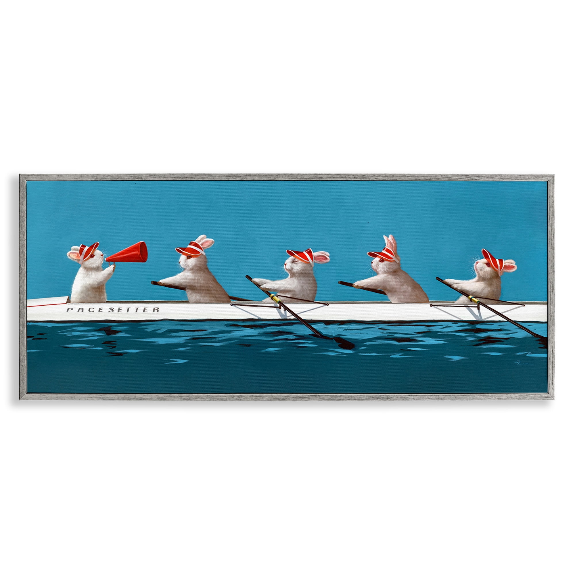 Stupell Industries Bunnies In The Boat Gray Framed Giclee Art, design by Lucia Heffernan