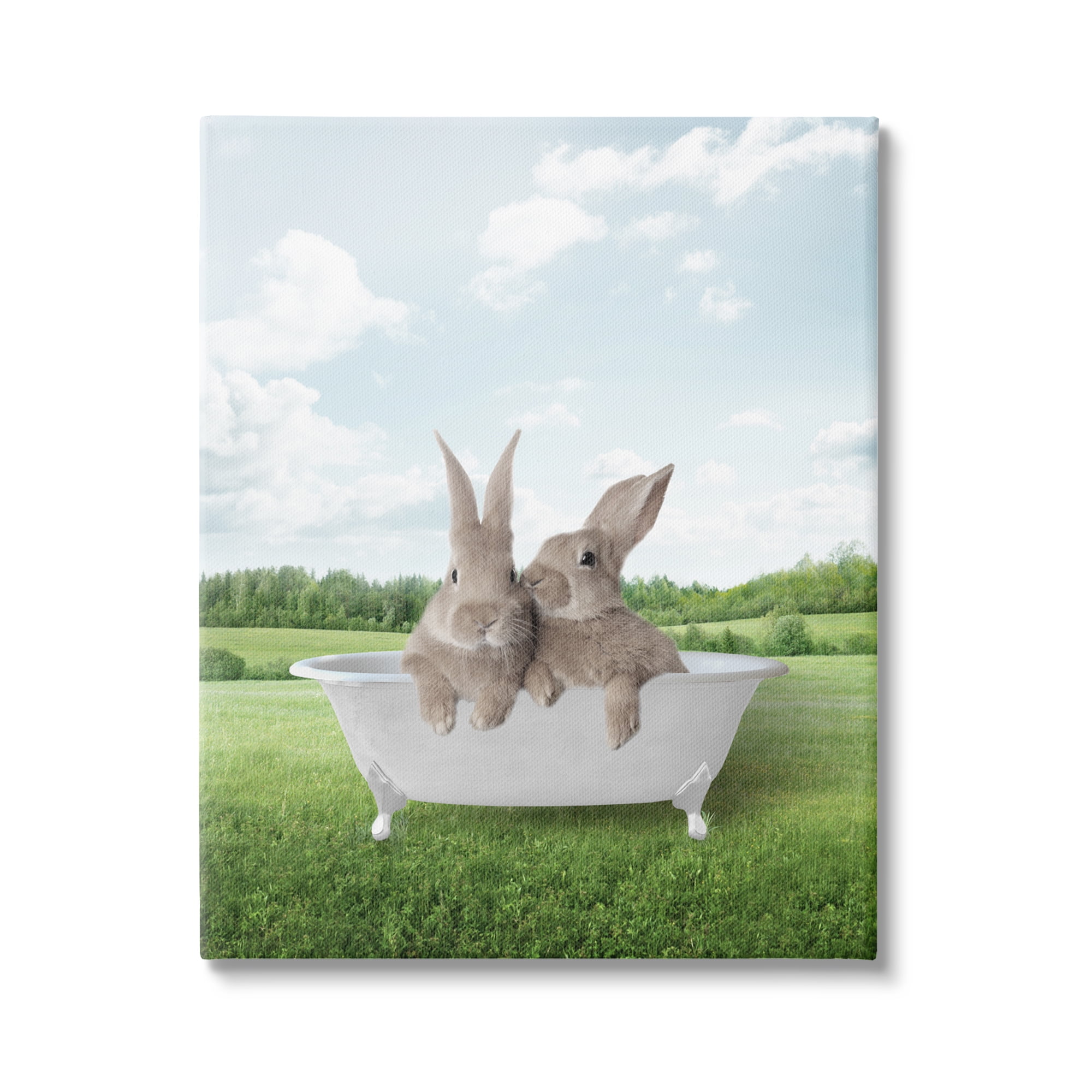 Stupell Industries Bunnies in Tub Landscape Nature Painting Gallery Wrapped Canvas Print Wall Art, 30 x 40