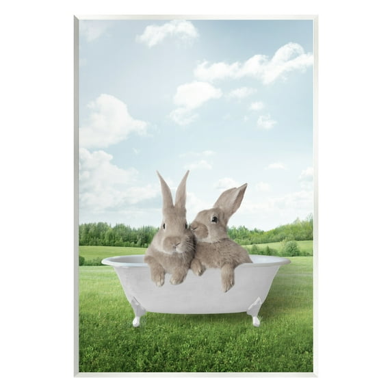 Stupell Industries Bunnies in Tub Landscape Nature Painting Unframed Art Print Wall Art, 13 x 19