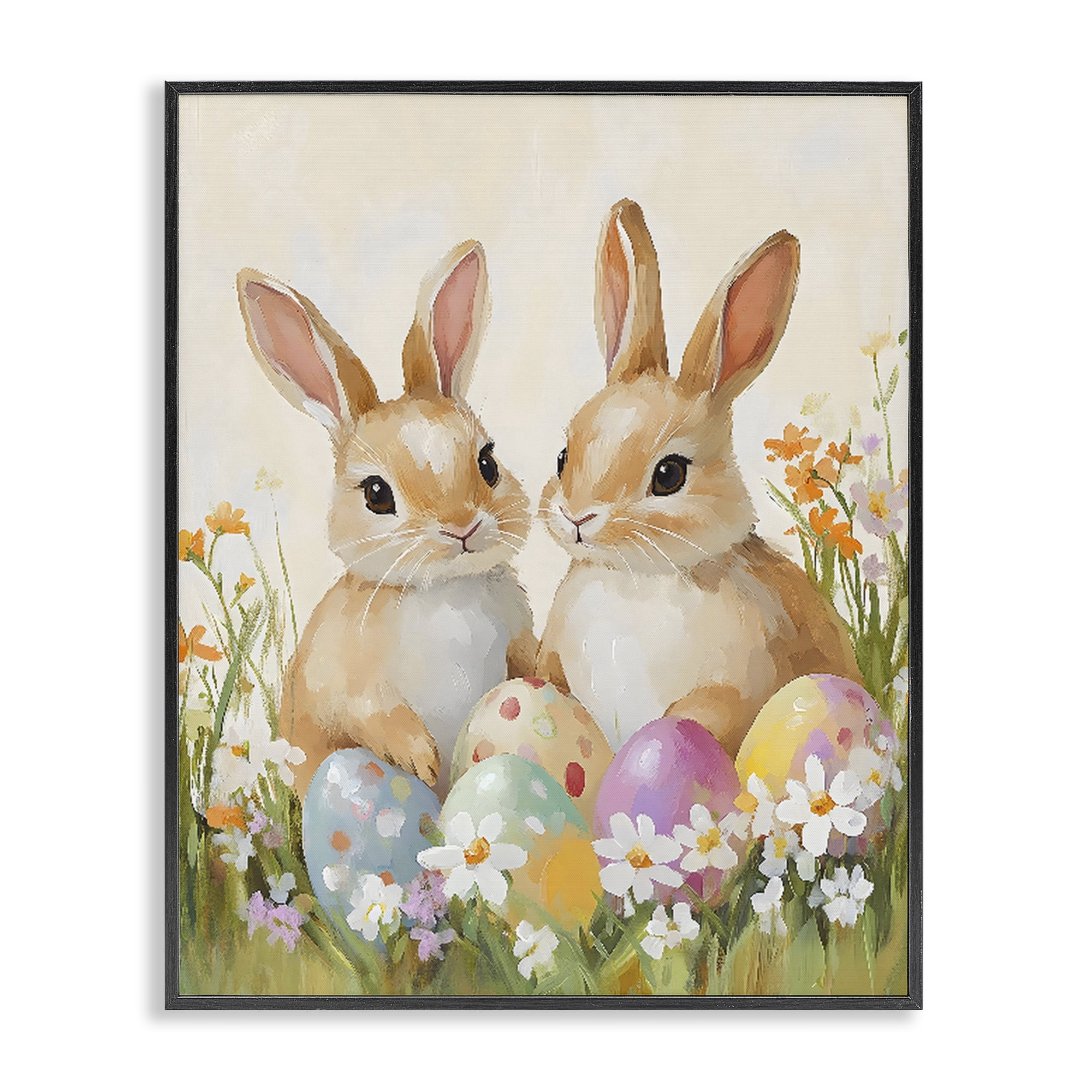 Stupell Industries Bunnies with Painted Easter Eggs Black Framed Giclee Art, design by The Prints Vibe