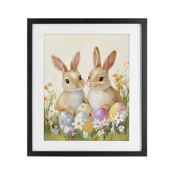 Stupell Industries Cottage Bunnies with Painted Easter Eggs Black Framed Print Under Glass, 17 x 21, by The Prints Vibe