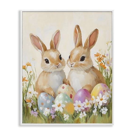 Stupell Industries Cottage Bunnies with Painted Easter Eggs White Framed Giclee Art, 16 x 20, by The Prints Vibe