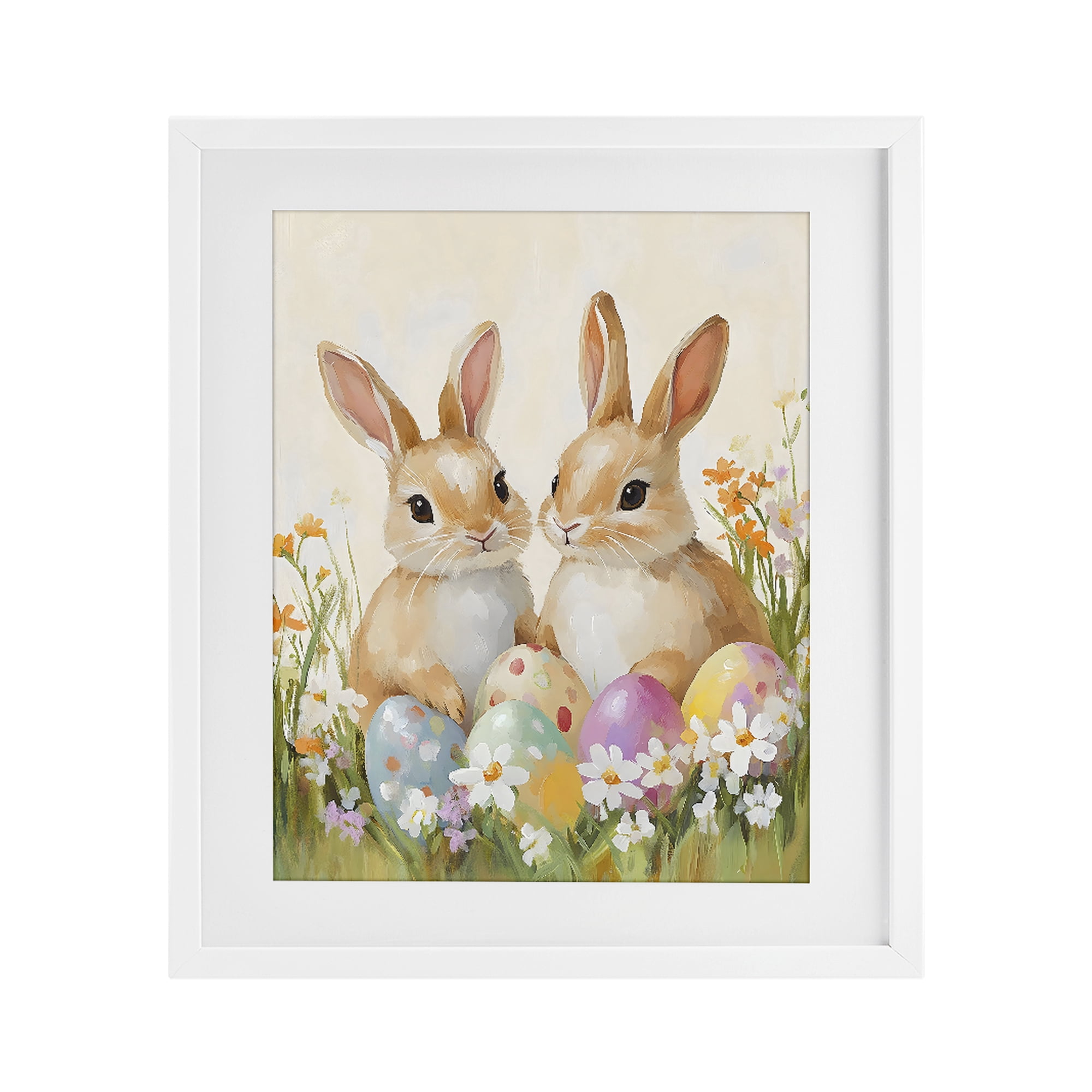 Stupell Industries Bunnies with Painted Easter Eggs White Framed Print Under Glass, design by The Prints Vibe