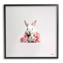 Stupell Industries Bunnies with Pink Peonies Animals & Insects Painting Black Framed Art Print Wall Art, 12 x 12