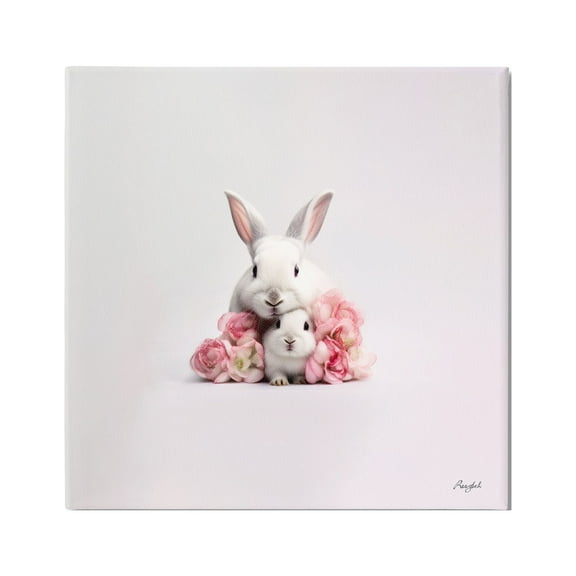 Stupell Industries Bunnies with Pink Peonies Animals & Insects Painting Gallery Wrapped Canvas Art Print Wall Art, 17 x 17
