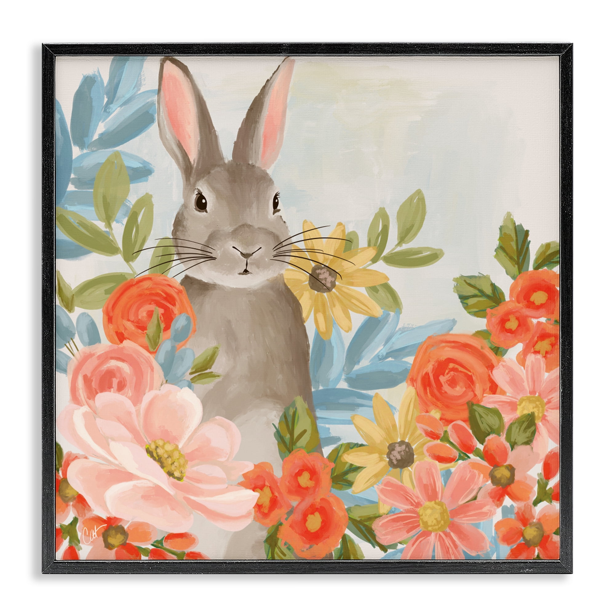 Stupell Industries Bunny Among The Blooms Black Framed Giclee Art, design by Cat Thurman Designs