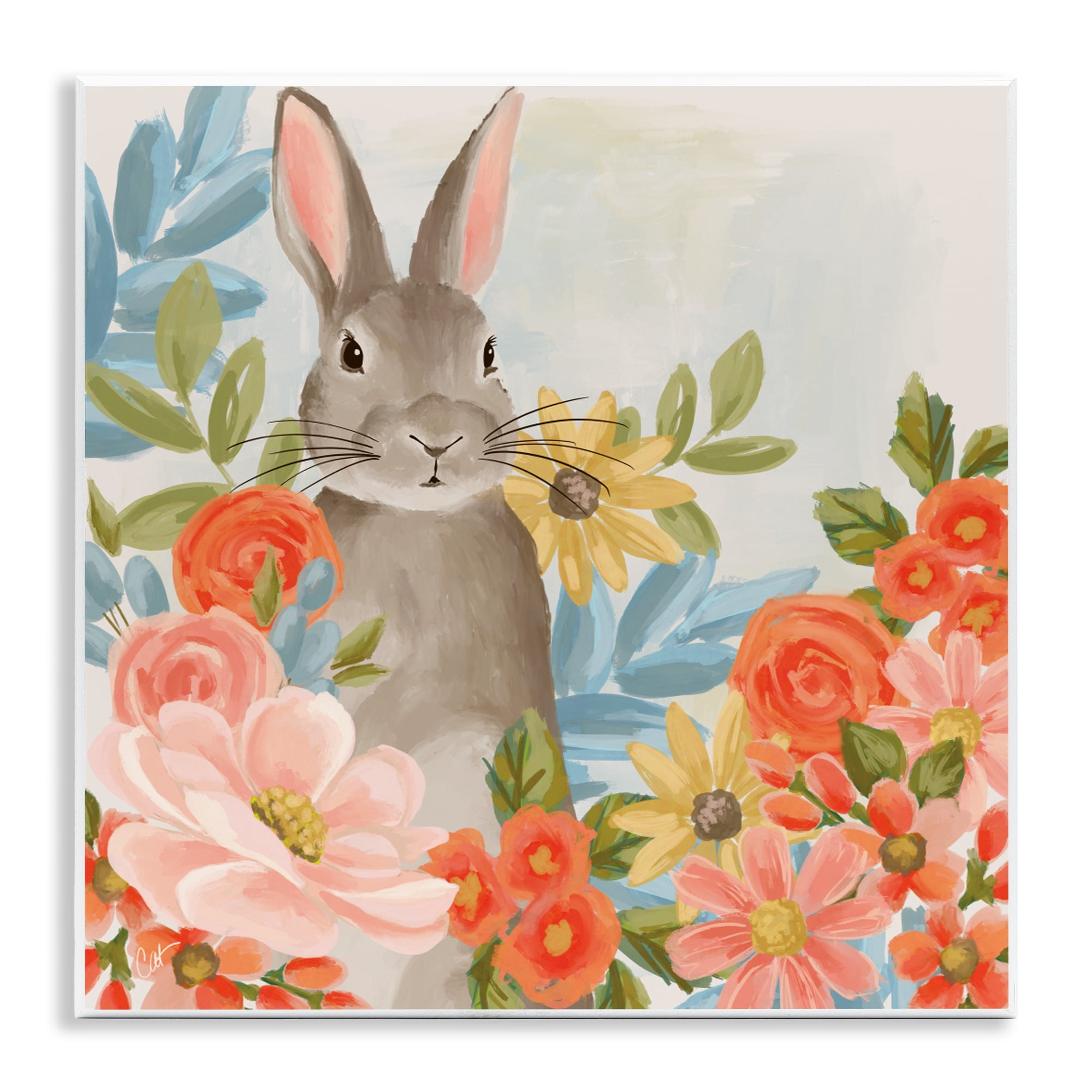 Stupell Industries Bunny Among The Blooms Wall Plaque Art, design by Cat Thurman Designs