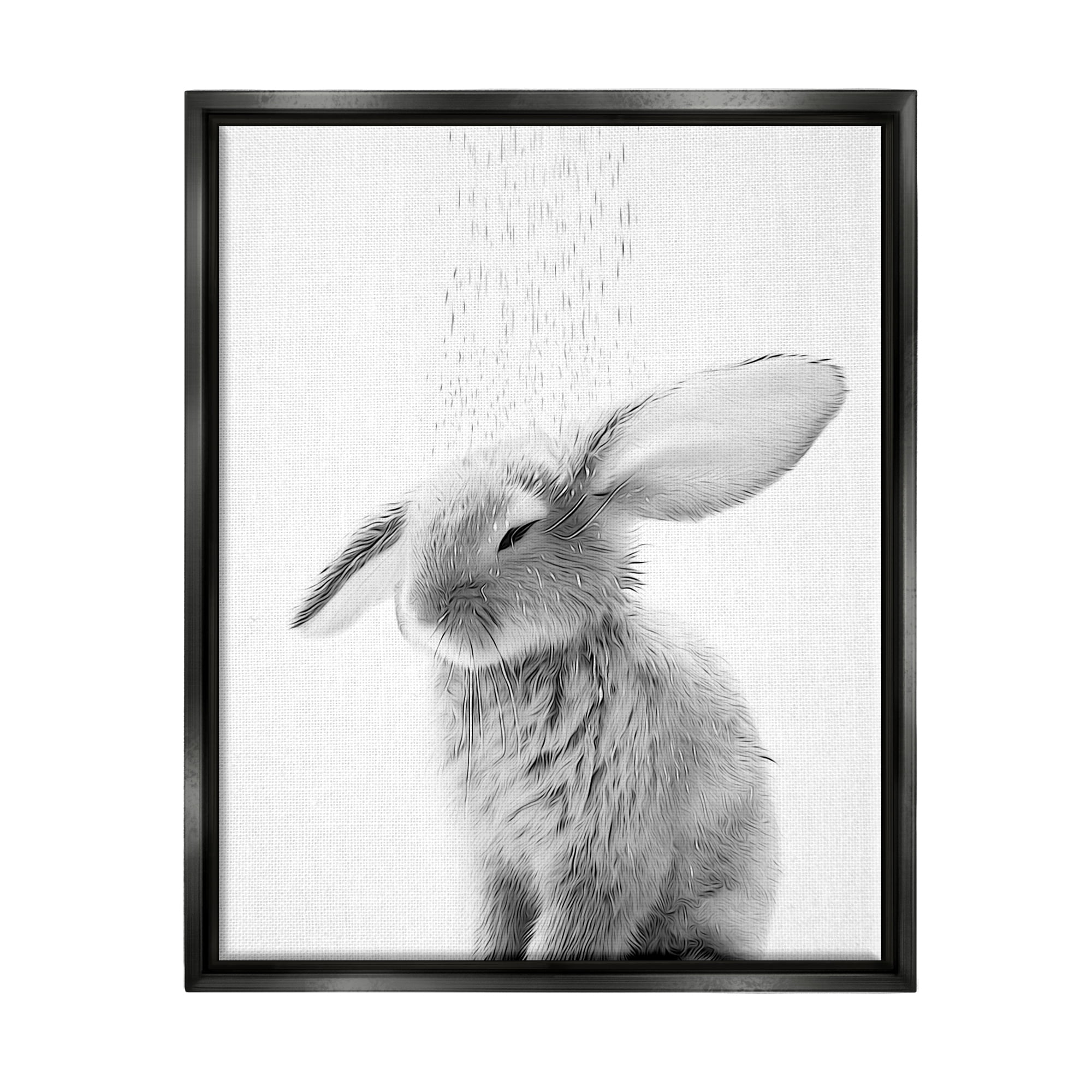 Stupell Industries Bunny Bathroom Splash Animals & Insects Painting Black Floater Framed Canvas Art Print Wall Art, 17 x 21