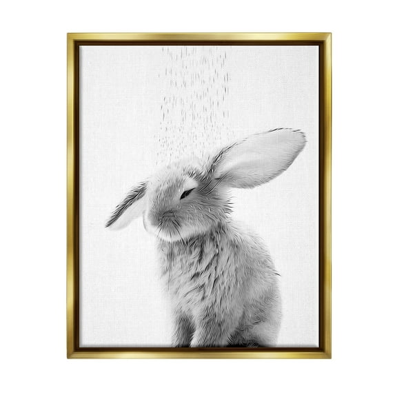 Stupell Industries Bunny Bathroom Splash Animals & Insects Painting Gold Floater Framed Canvas Art Print Wall Art, 25 x 31