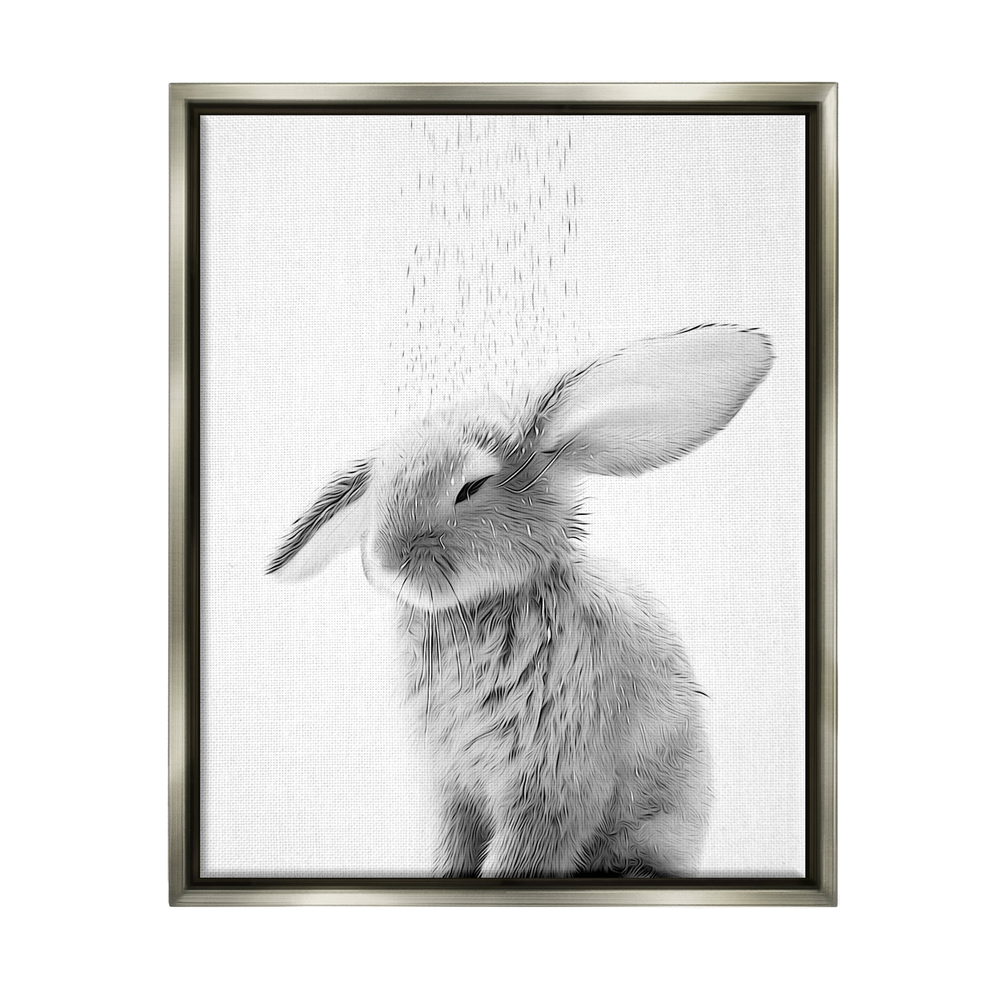 Stupell Industries Bunny Bathroom Splash Animals & Insects Painting Gray Floater Framed Canvas Art Print Wall Art, 17 x 21