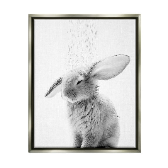 Stupell Industries Bunny Bathroom Splash Animals & Insects Painting Gray Floater Framed Canvas Art Print Wall Art, 17 x 21
