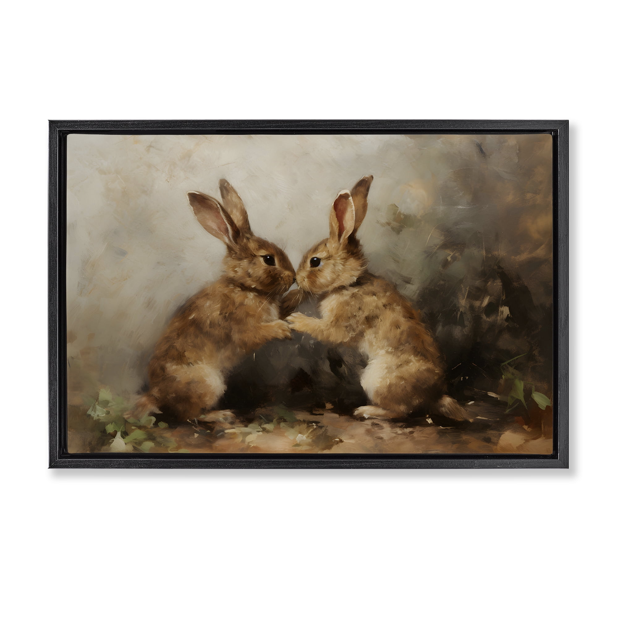 Stupell Industries Bunny Boxing Duo Animals & Insects Painting Black Floater Framed Canvas Art Print Wall Art, 31 x 21