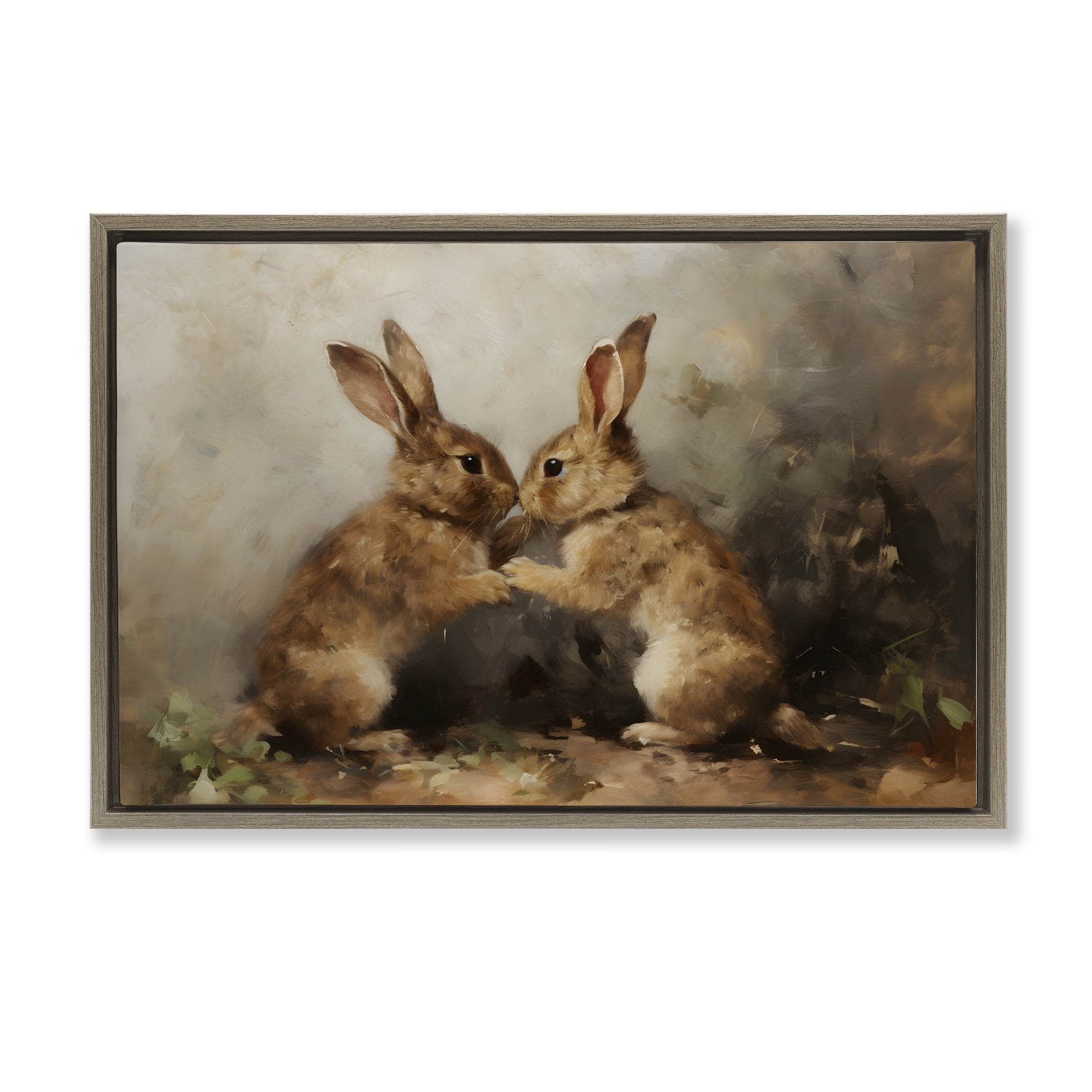 Stupell Industries Bunny Boxing Duo Animals & Insects Painting Brown Floater Framed Canvas Art Print Wall Art, 25 x 17